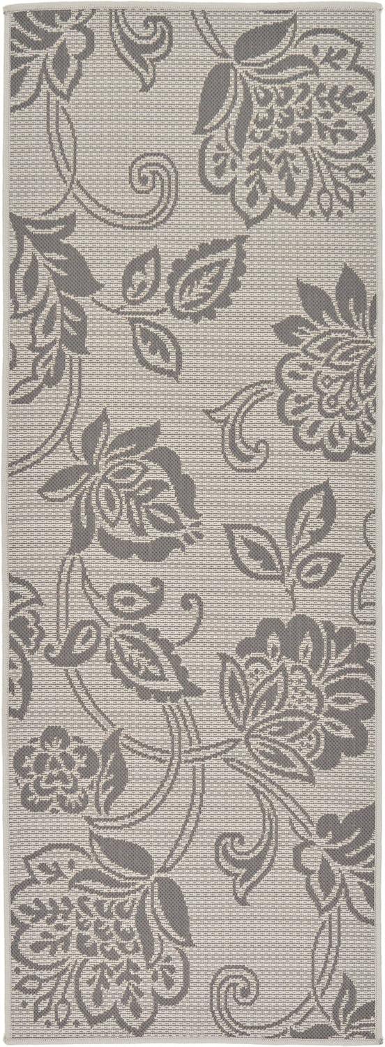 Unique Loom Outdoor Botanical Collection Area Rug - Floral (2' 2" x 6' 1" Runner Gray/Silver)