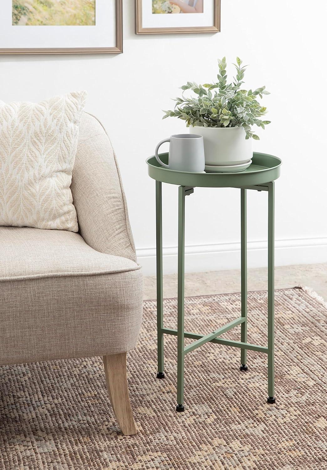 Kate and Laurel Celia Round Metal Foldable Tray Accent Table