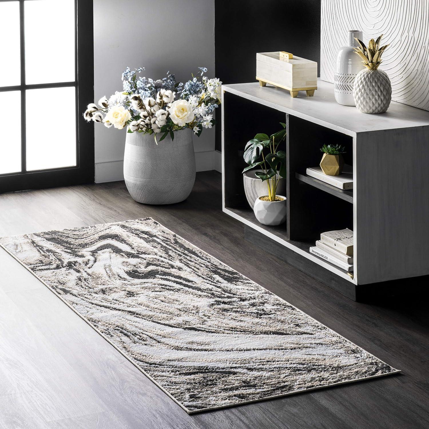 Abstract Braided Marble 5'x8' Area Rug in Gray Synthetic