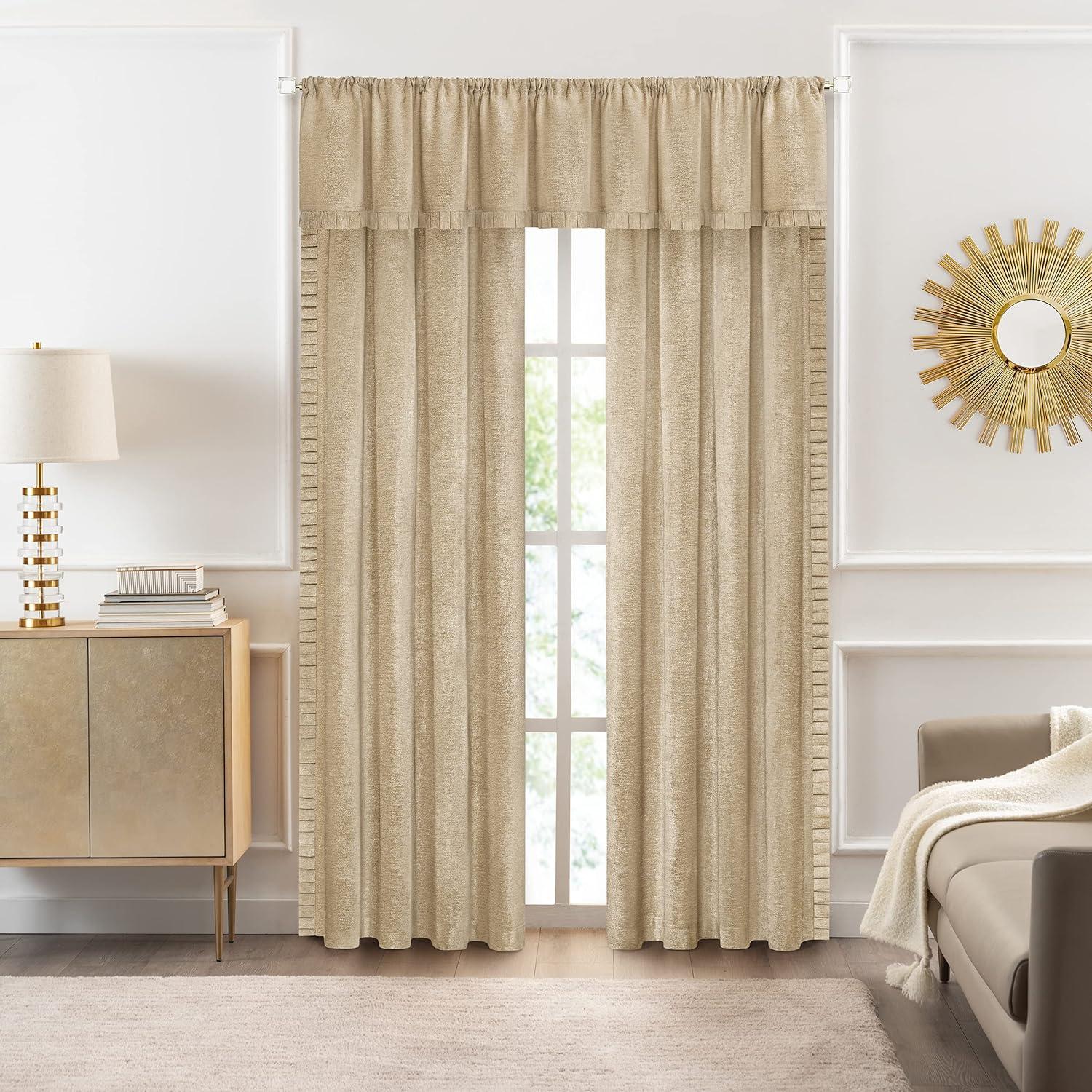 Achim Bordeaux Indoor Polyester Light Filtering Solid Curtain Panel, Tan, 52-in W x 63-in L