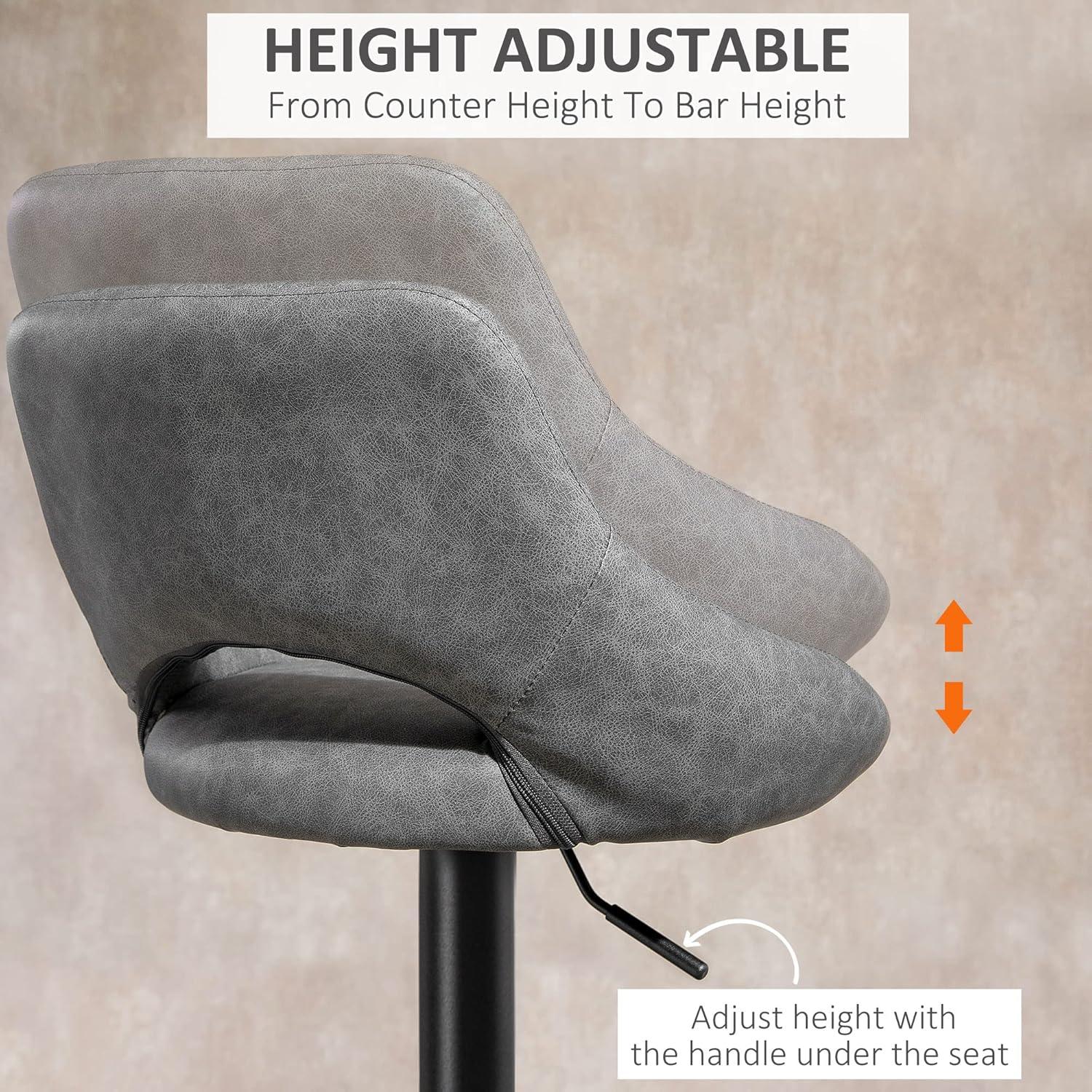 HOMCOM Modern Bar Stools Set of 2 Swivel Bar Height Barstools Chairs with Adjustable Height, Round Heavy Metal Base, and Footrest, Gray