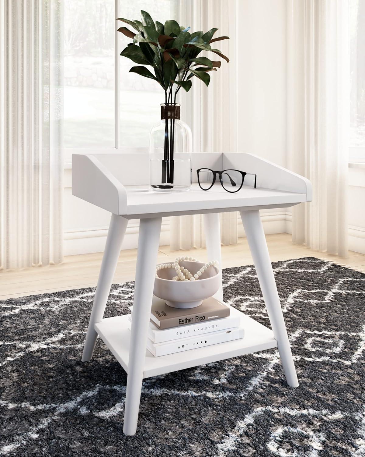 Crisp White Transitional Wood Accent Table with USB Chargers