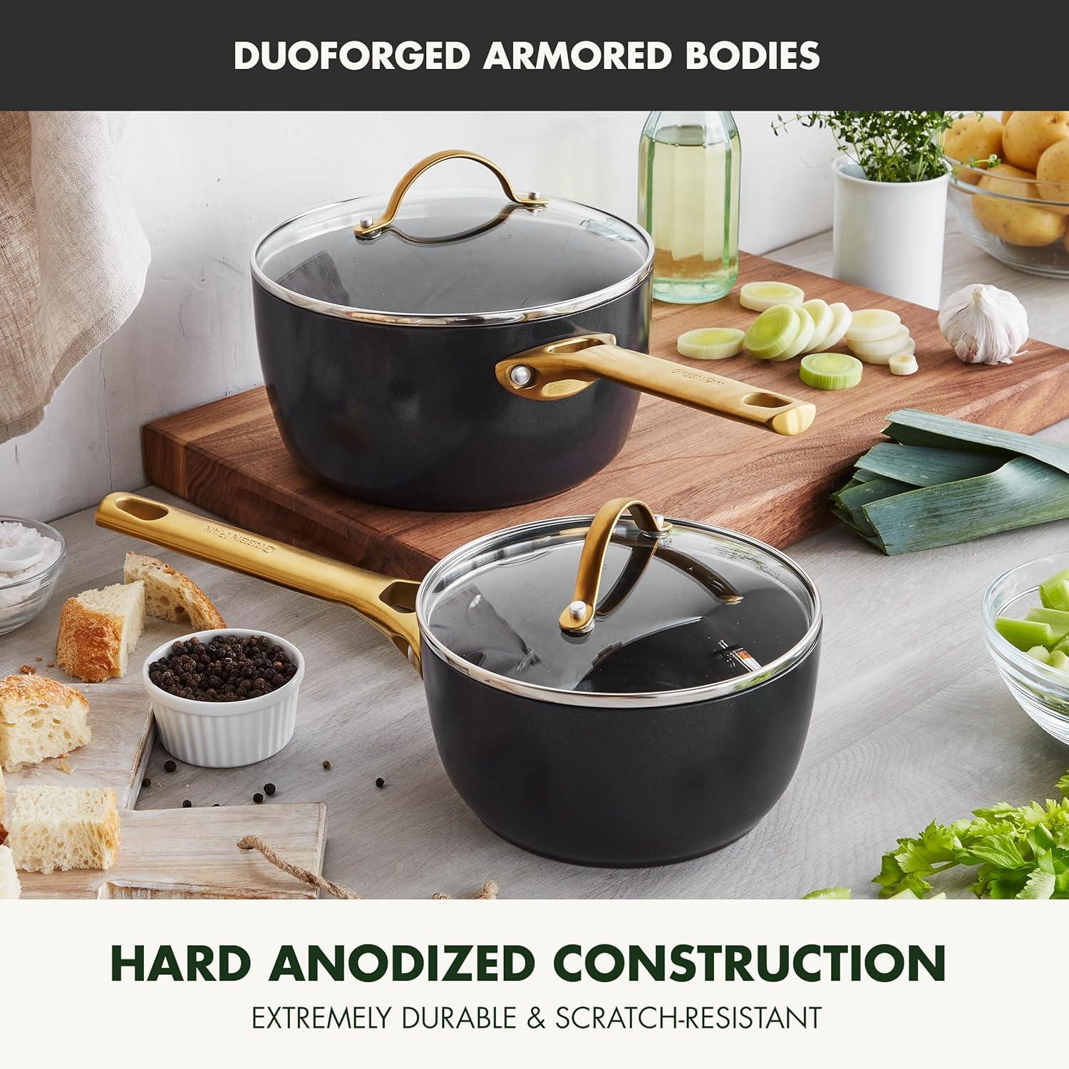 GreenPan GreenPan Reserve Black Healthy Ceramic Nonstick Saucepan Set with Lids, 1.5qt and 3qt