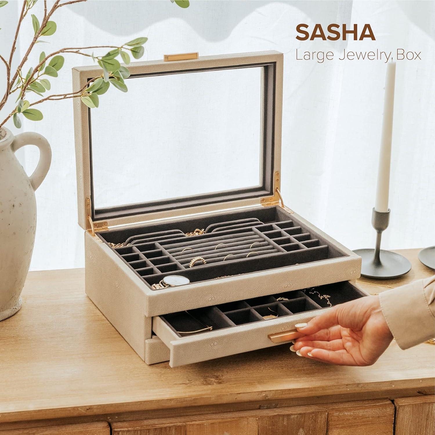 Large 3 Tier Jewelry Box, Storage Case Organizer for Women, Shagreen Vegan Leather by Case Elegance