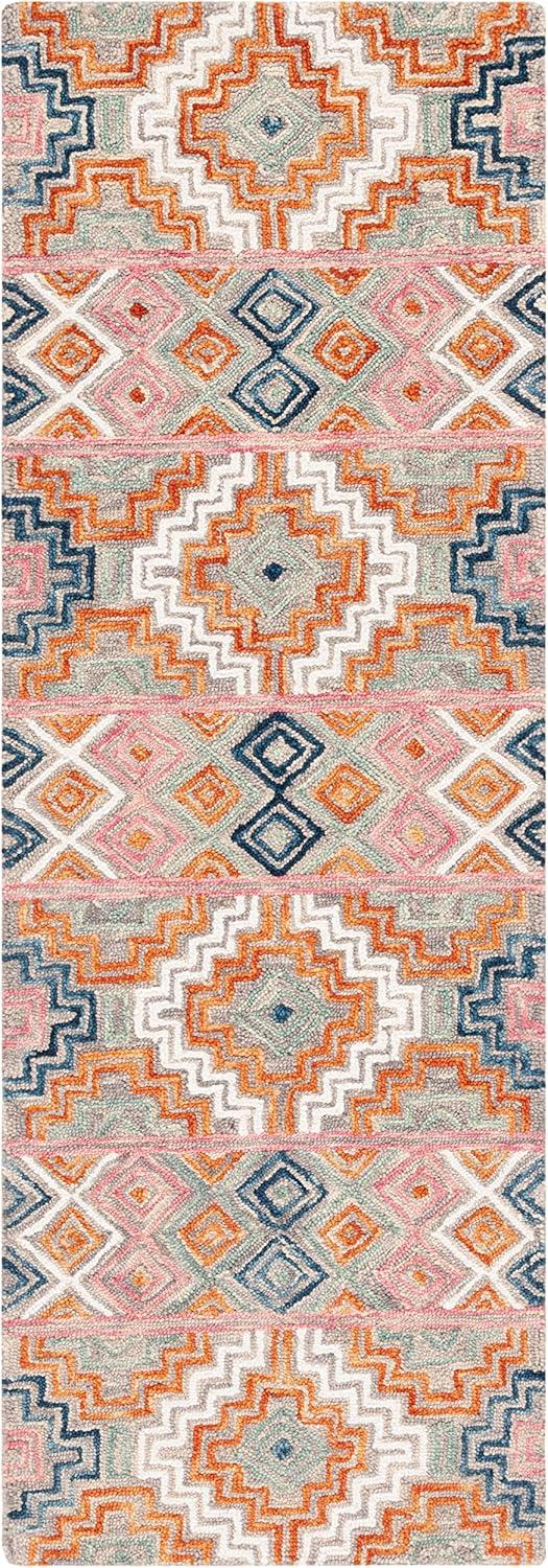 Handmade Blue and Orange Geometric Wool Area Rug