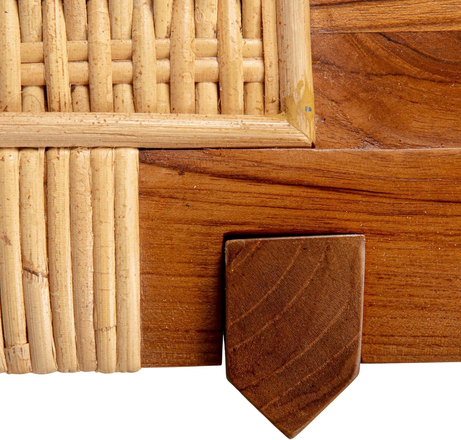 Creative Co-Op Long Teakwood and Rattan Bench, Natural