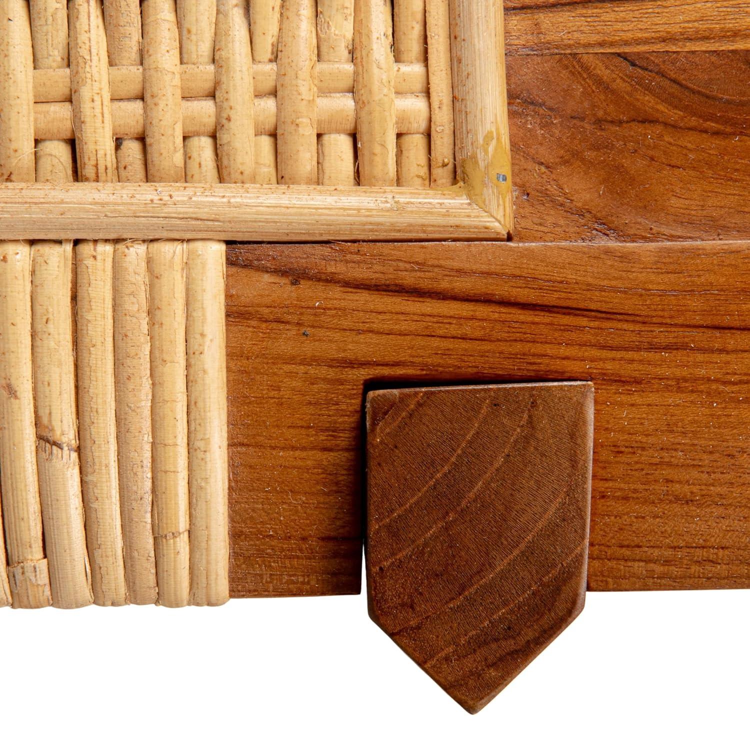 Creative Co-Op Long Teakwood and Rattan Bench, Natural