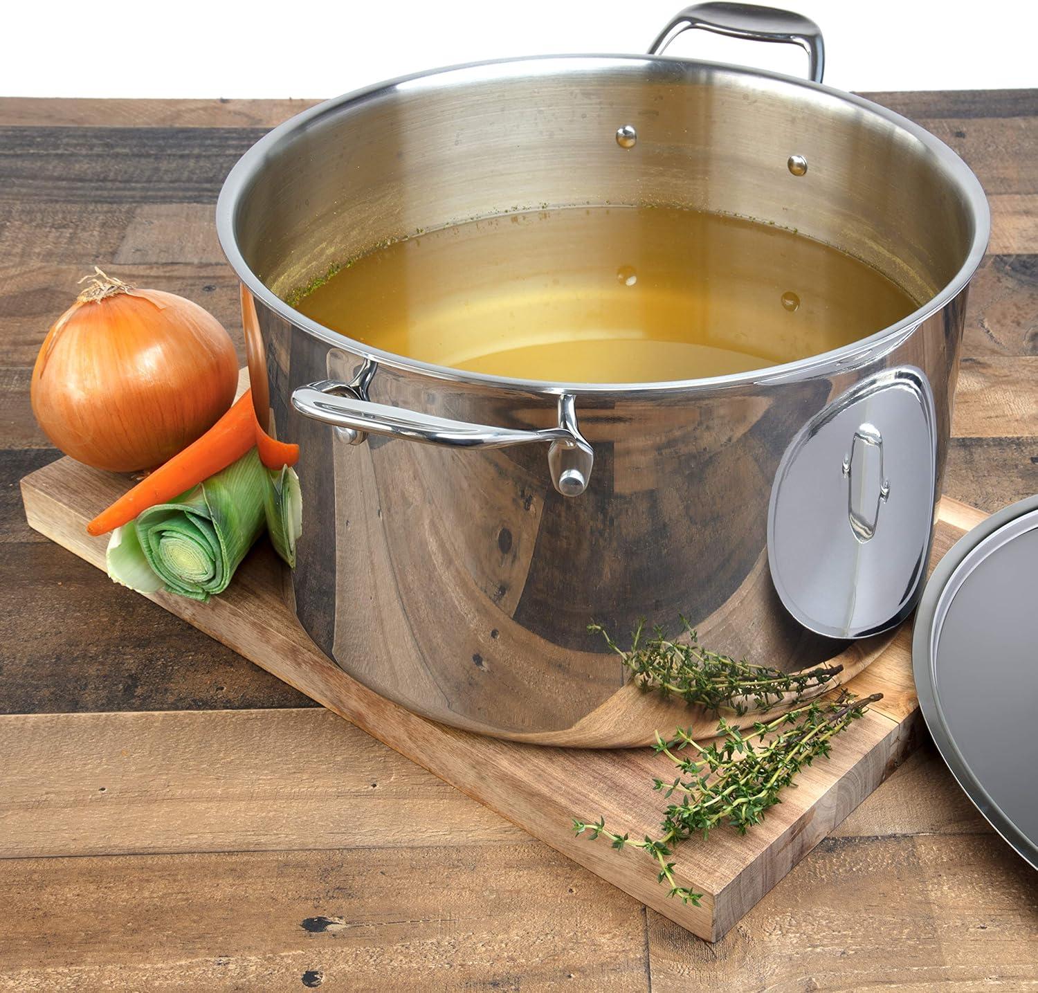 Camerons Stock Pot - Tri-ply 18/10 Professional Grade Induction Ready with Stainless Steel Lid and Stay Cool Handles (16 Quarts) - Great for Thanksgiving Turkey & Feasts