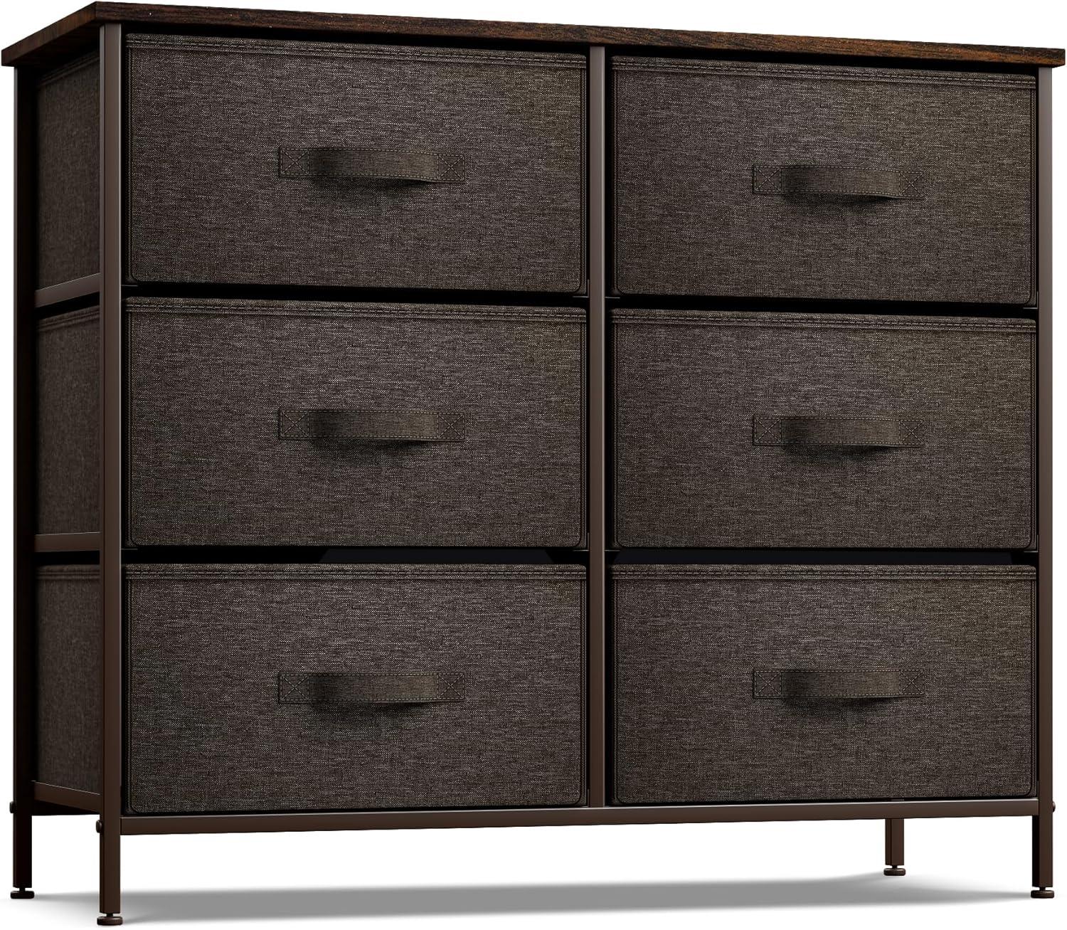 Sorbus Dresser with 6 Drawers - Chest Organizer Unit with Steel Frame Wood Top & Handle Easy Pull Fabric Bins for Clothes - Storage Furniture for Bedroom, Hallway, Living Room, Nursery & Closet