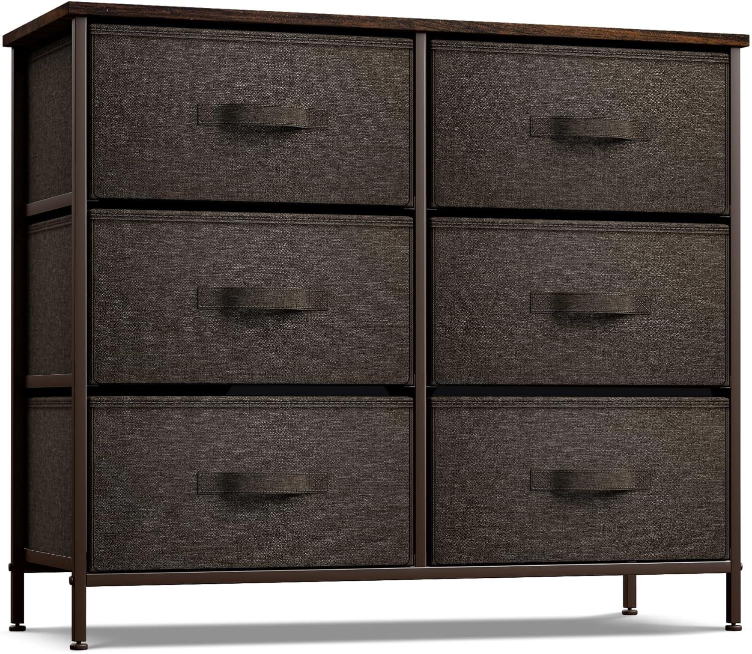 Sorbus Dresser with 6 Drawers - Chest Organizer Unit with Steel Frame Wood Top & Handle Easy Pull Fabric Bins for Clothes - Storage Furniture for Bedroom, Hallway, Living Room, Nursery & Closet