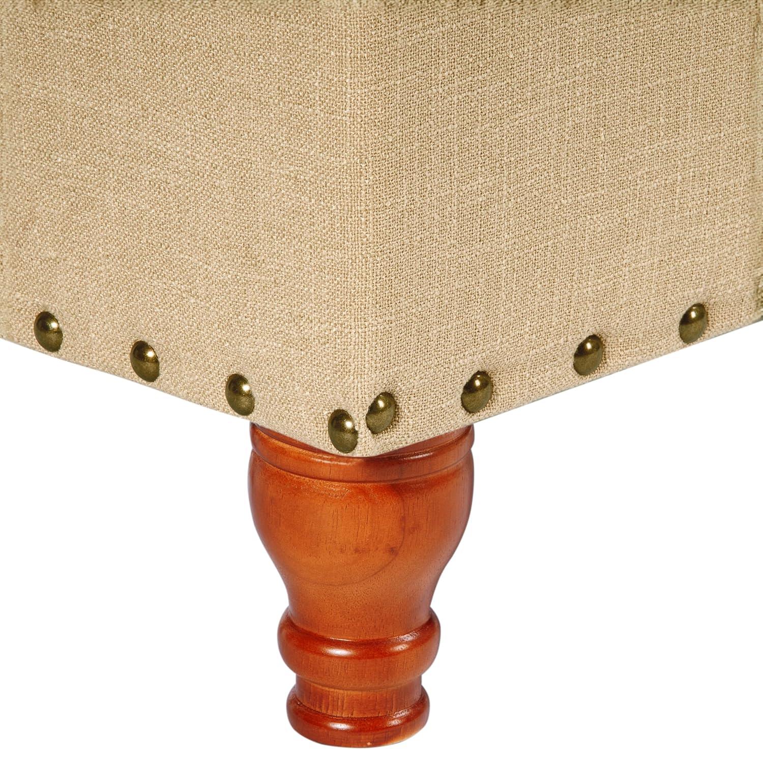 Large Storage Bench with Nailhead Tan - HomePop: Upholstered, Wood Legs, Hinged Lid