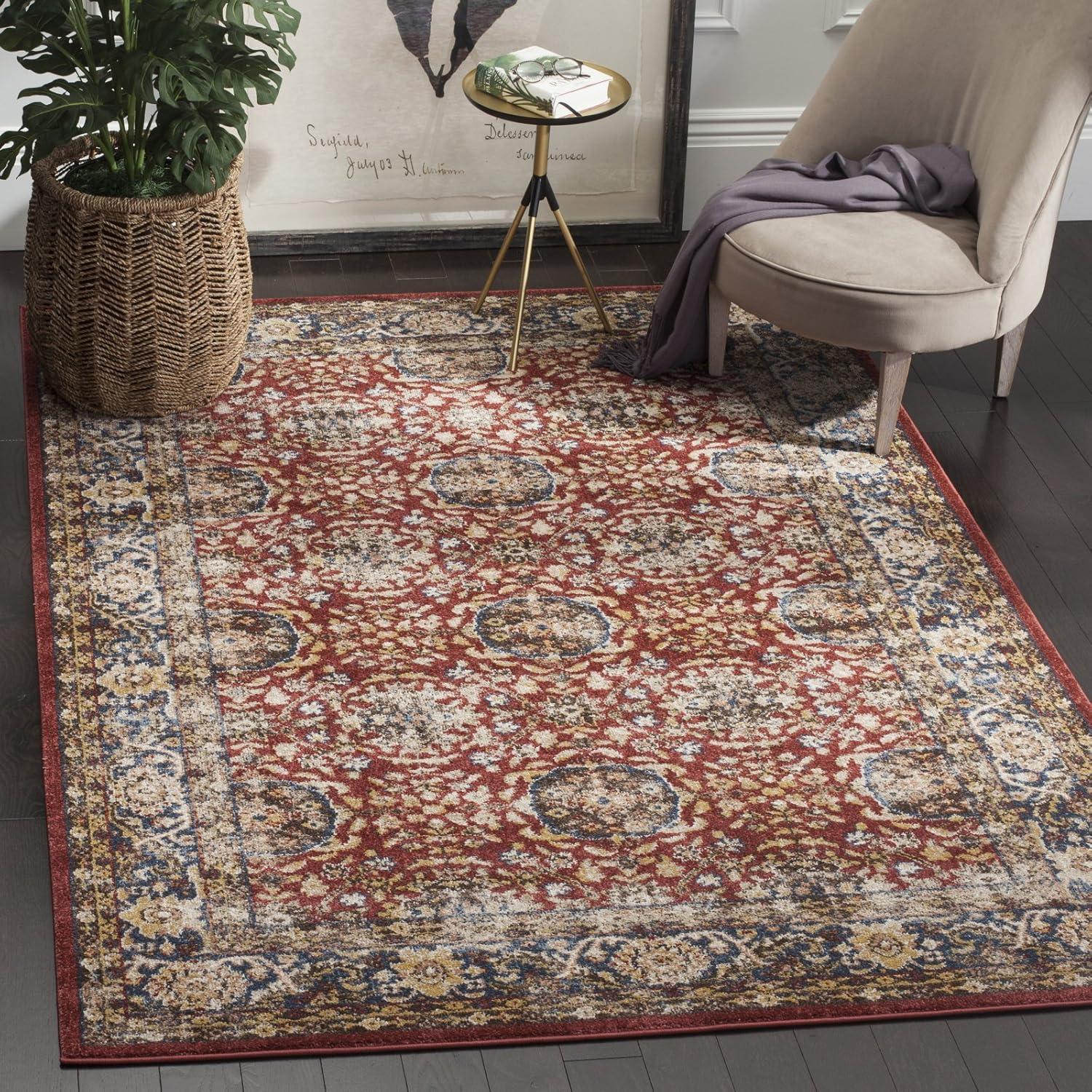 Red and Multicolor Floral Motif 4' x 6' Synthetic Area Rug