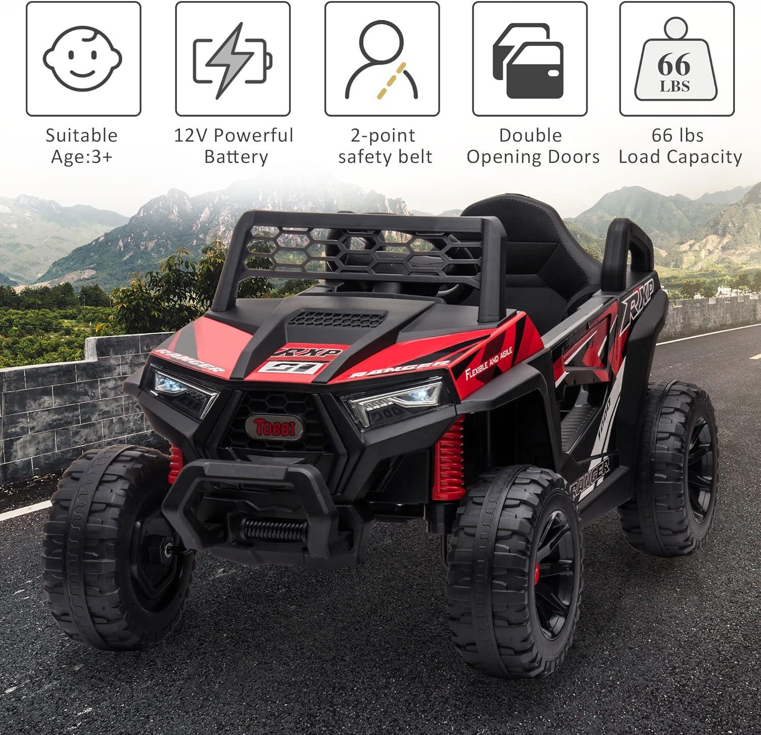 12V Black and Red Kids Off-Road UTV Ride-On