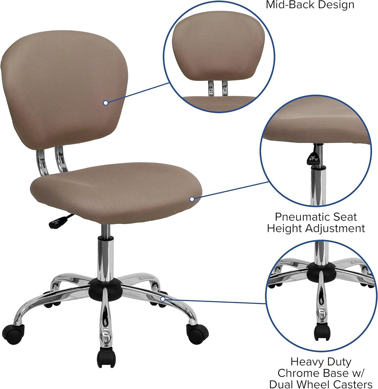 Mid-Back Coffee Brown Mesh Swivel Task Chair with Chrome Base