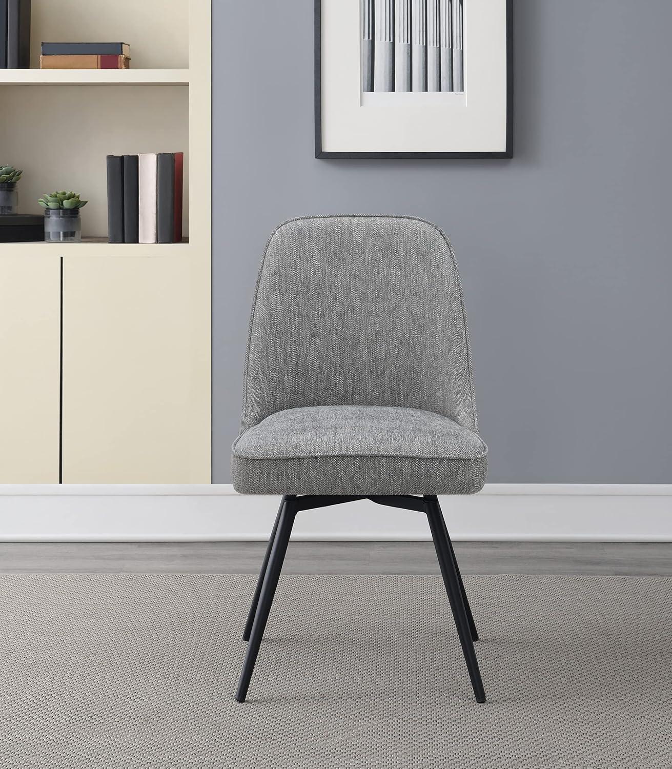 Charcoal Herringbone Fabric Swivel Chair with Metal Legs