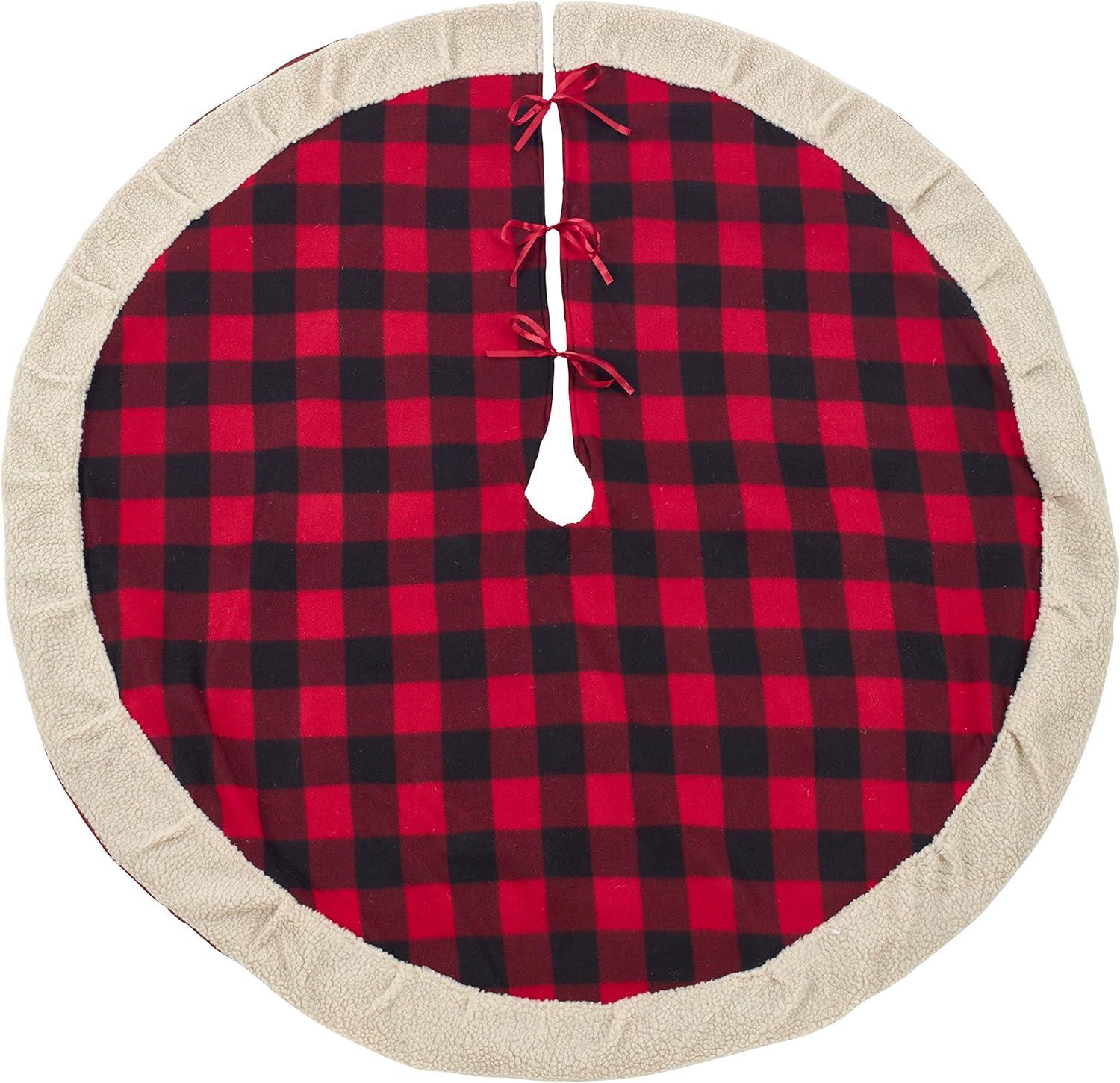 Saro Lifestyle Classic Red And Black Buffalo Plaid Tree Skirt With Sherpa Trim 72"x72"