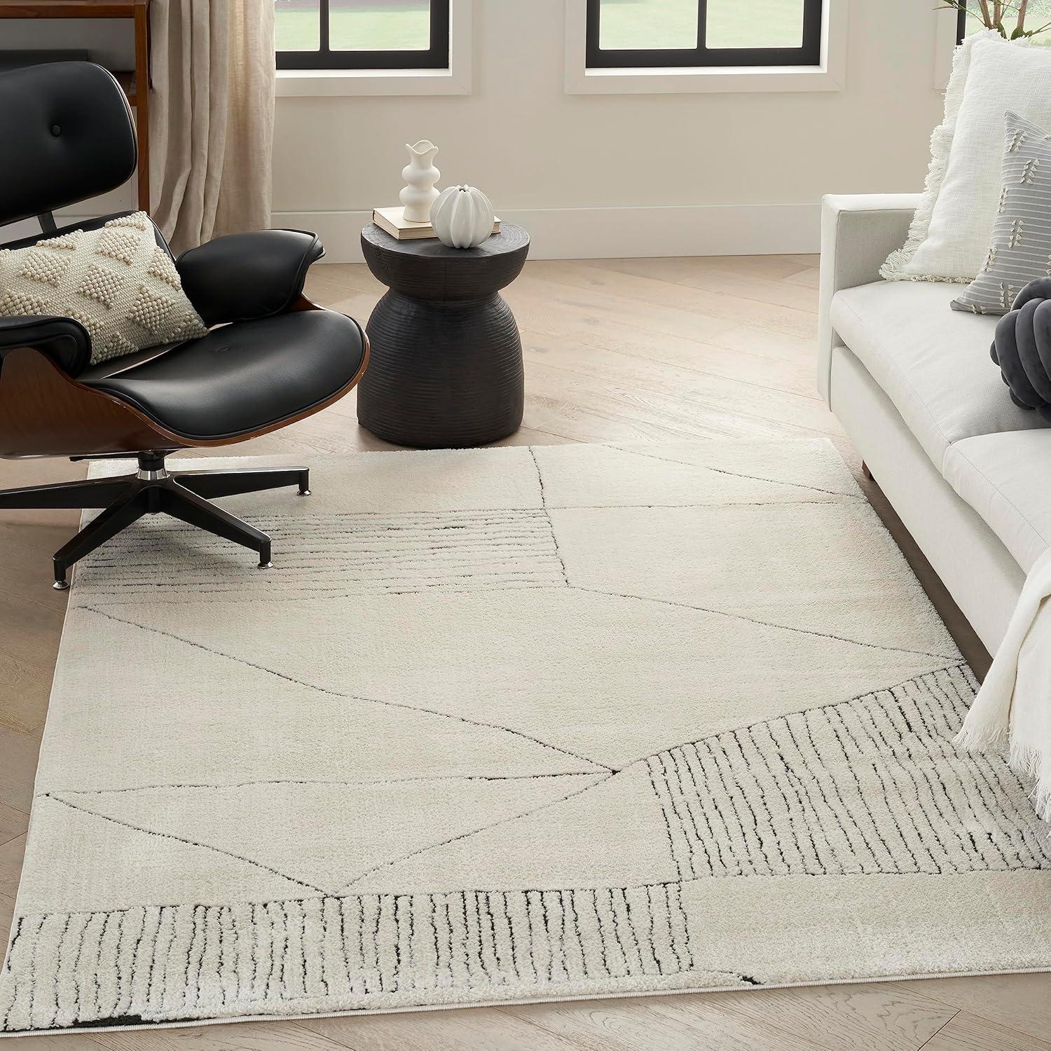 Nourison Cozy Modern Abstract Scandinavian Indoor Area Rug Ivory Black 7'10"x9'10"