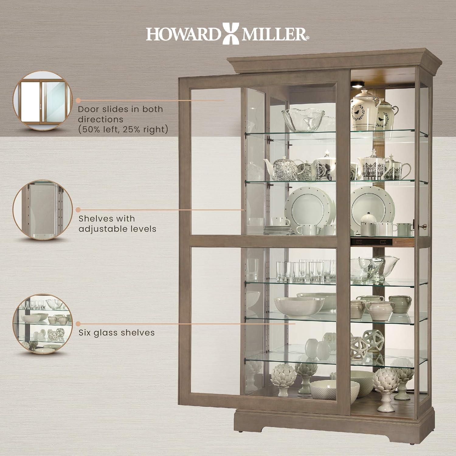 Transitional Gray-Brown Lighted Curio Cabinet with Adjustable Shelves