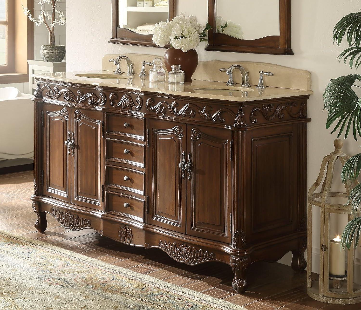 64 inch Beckham Double Sink Style Bathroom Vanity With Marble Top