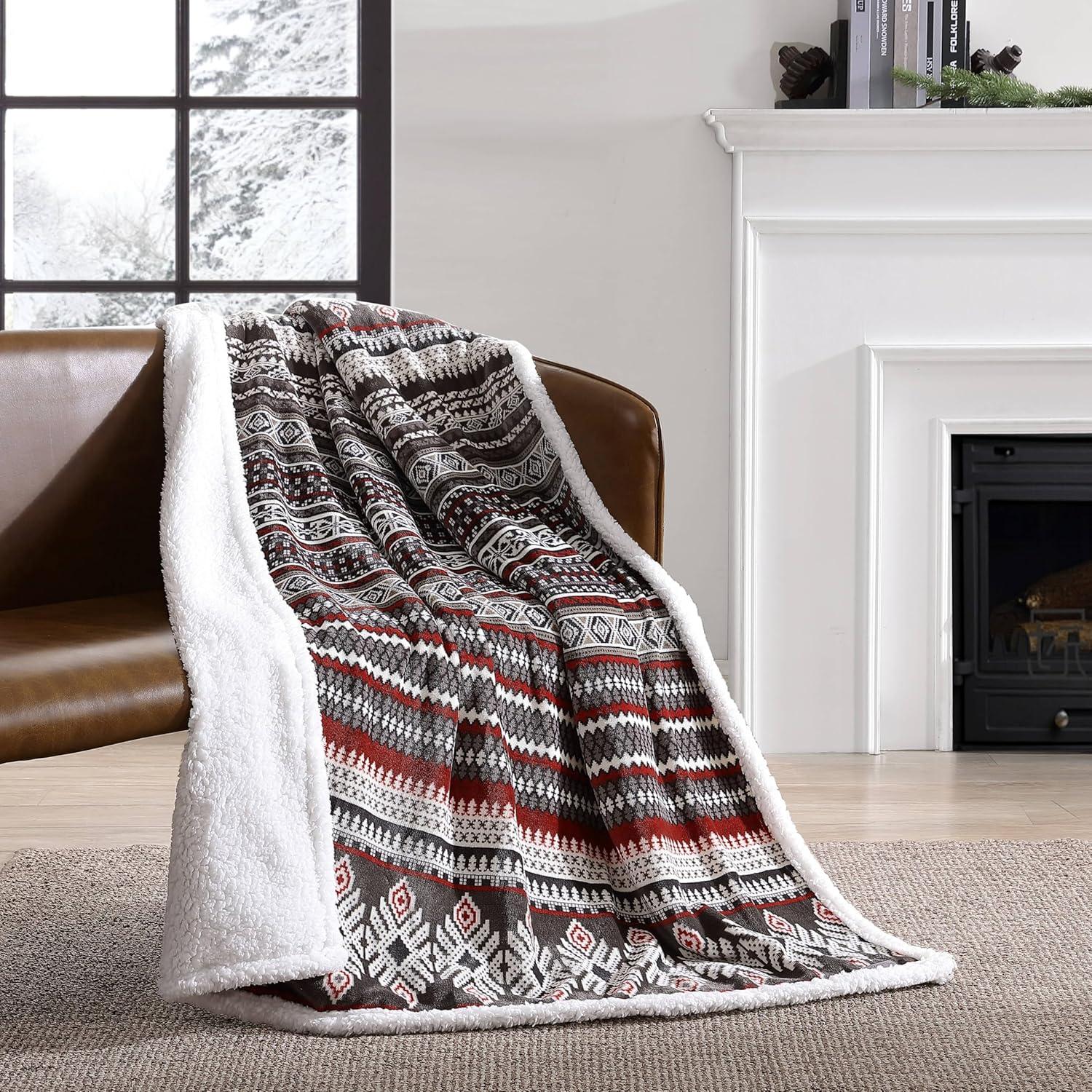 Eddie Bauer Printed Plush Fleece/Sherpa Throw Blankets