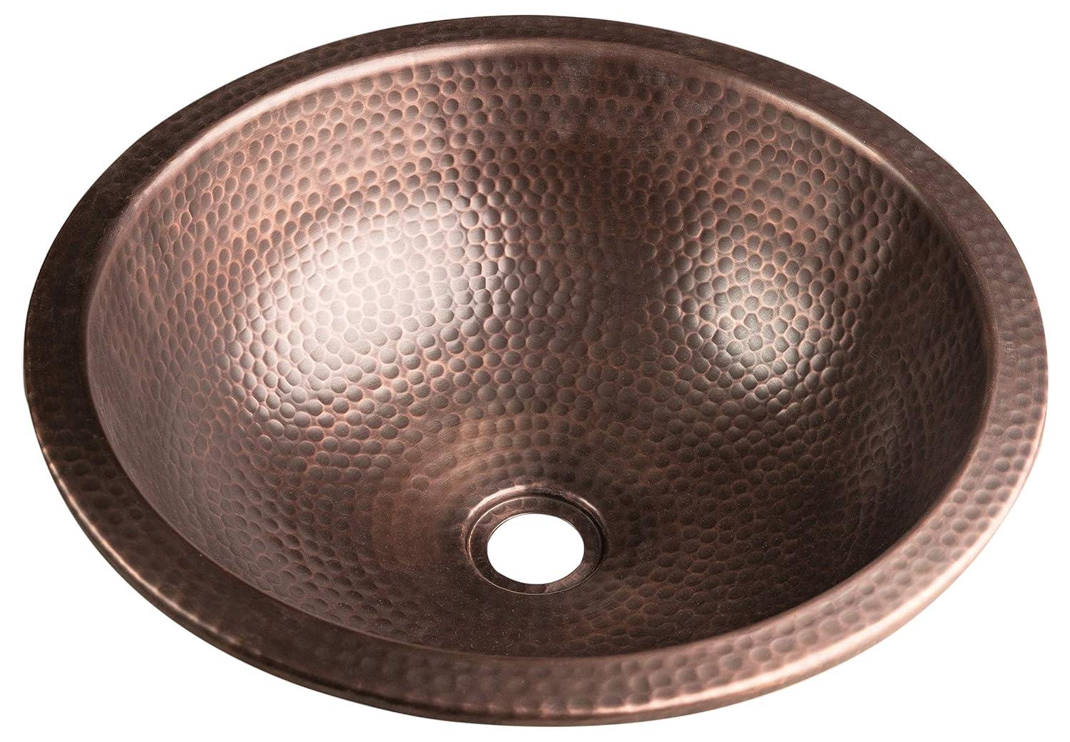 Monarch Abode 16-inch Hand Hammered Pure Copper Rotunda Dual Mount Bathroom Sink, Drop-In or Undermount Vanity Sink, Single Circular Bowl