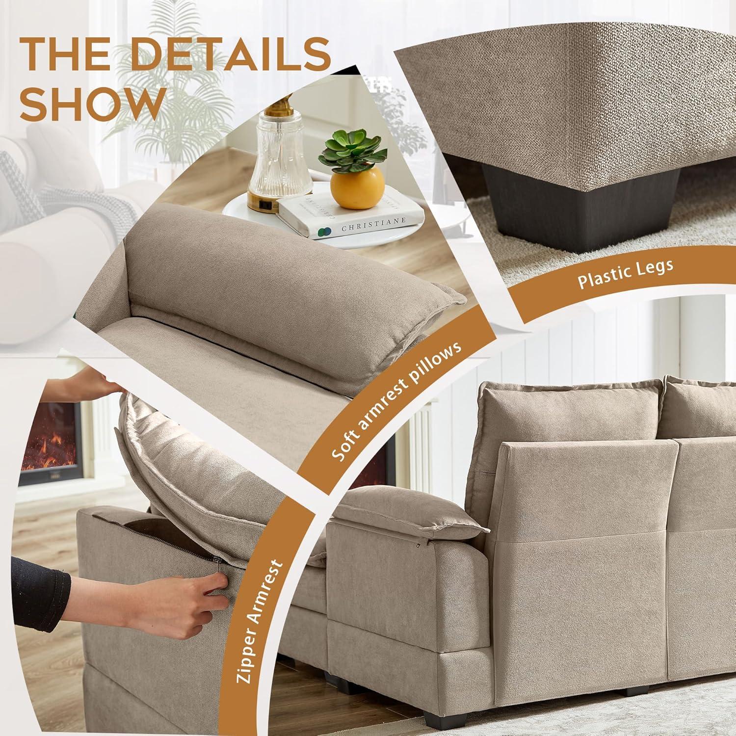 82" Convertible Sectional Sofa, L-Shaped Comfy Cloud Couch with Reversible Chaise and Padded Armrests, Modern Polyester 3 Seat Sofa Couches for Living Room (Green)