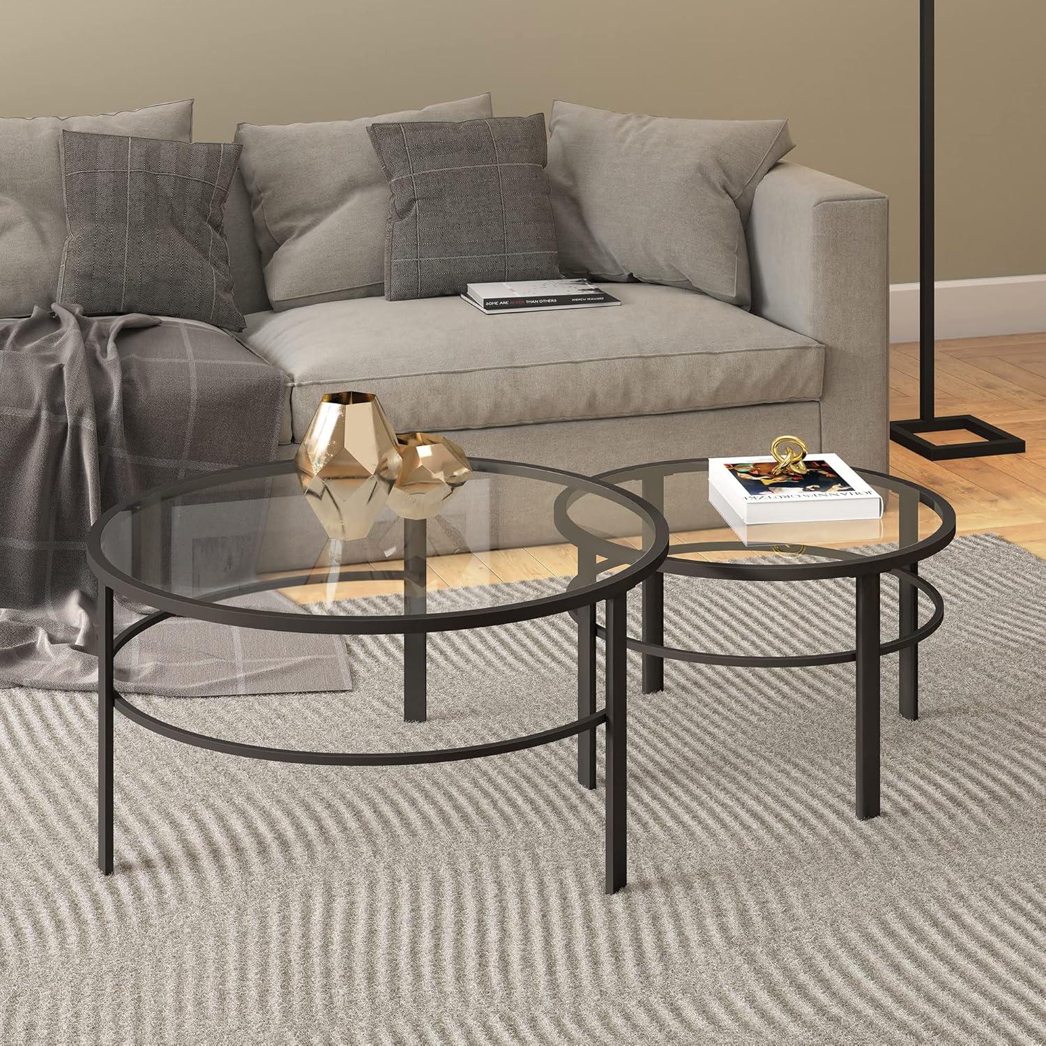 Evelyn&Zoe Gaia Round Nested Coffee Table, Blackened Bronze