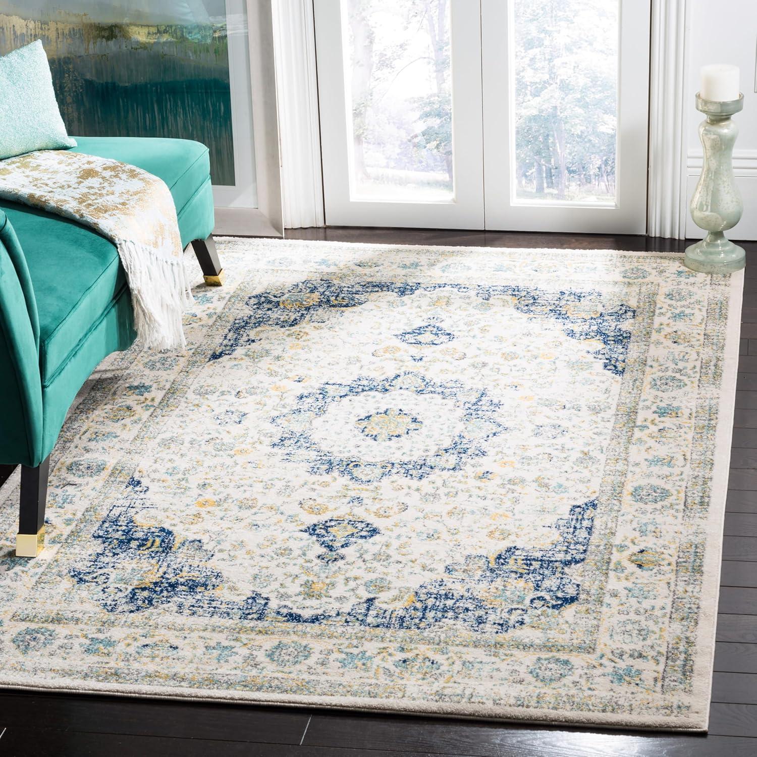 Evoke EVK220 Power Loomed Area Rug - Ivory/Blue - 4'x6' - Safavieh.