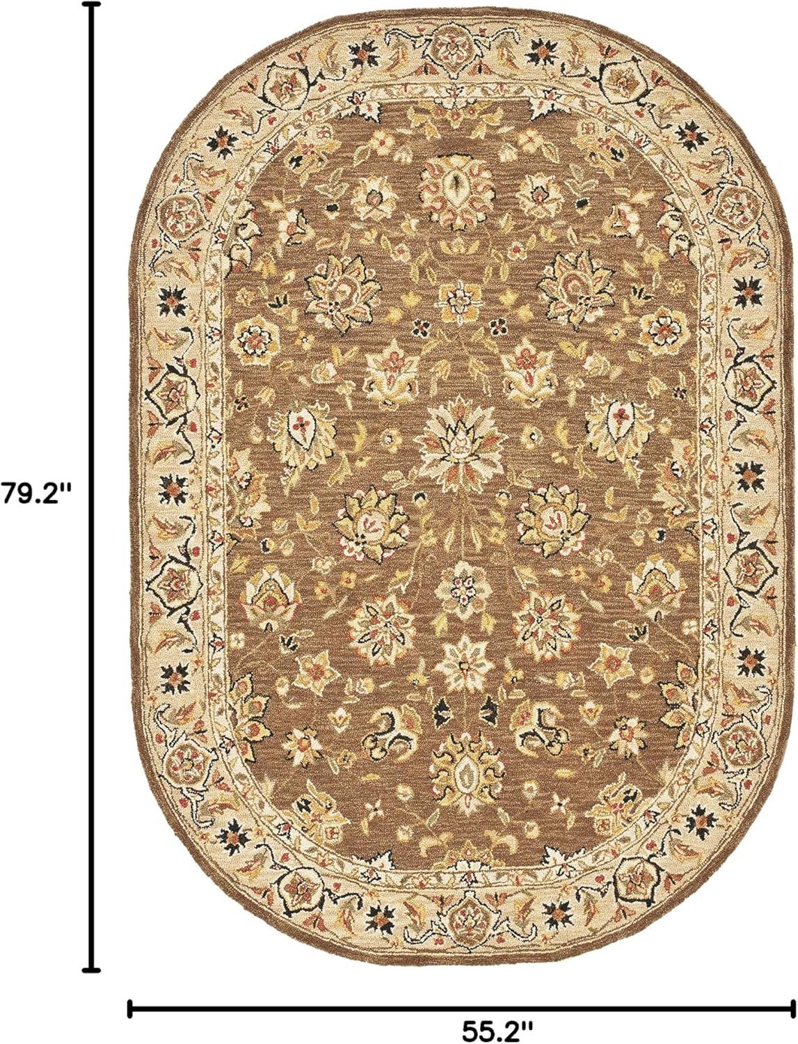 SAFAVIEH Chelsea Collection Area Rug - 4'6" x 6'6" Oval, Brown & Ivory, Hand-Hooked French Country Wool, Ideal for High Traffic Areas in Living Room, Bedroom (HK505B)