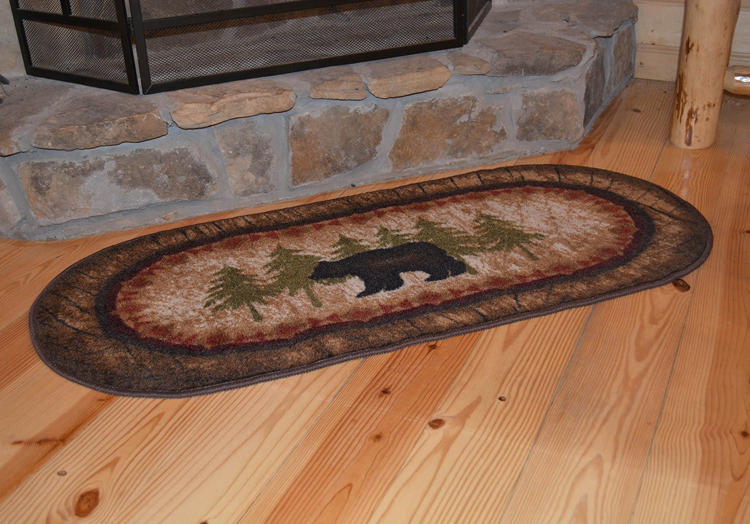 Oval Multicolor Nylon Bear Lodge Kitchen Rug 20" x 44"