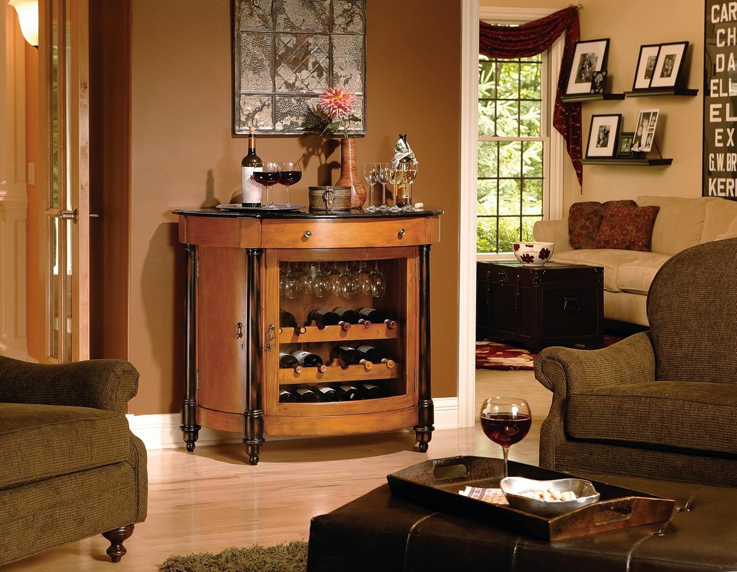 Vintage Umber & Worn Black Demilune Wine Cabinet with Granite Top
