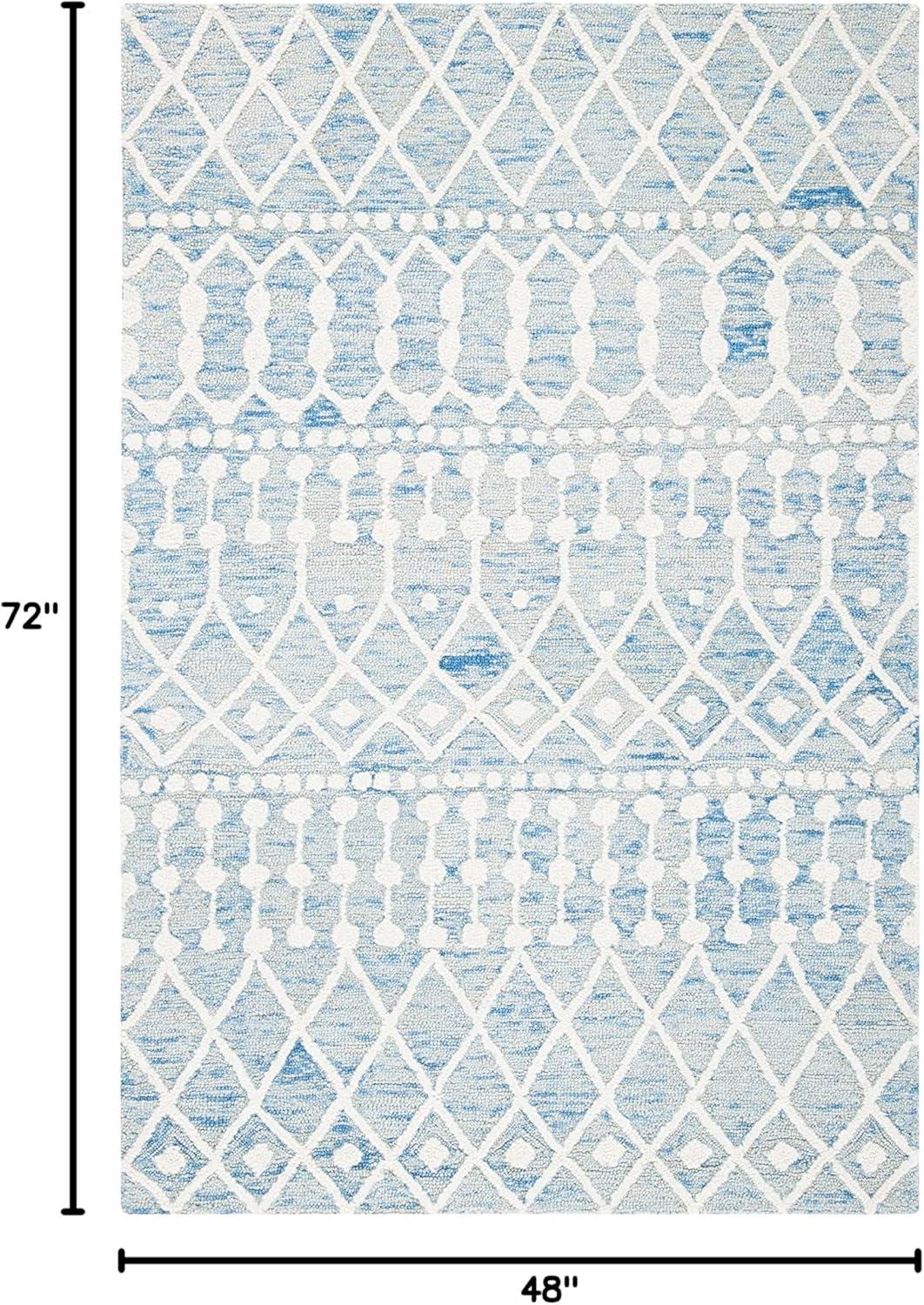 Ivory and Blue Wool Viscose 4' x 6' Tufted Rug