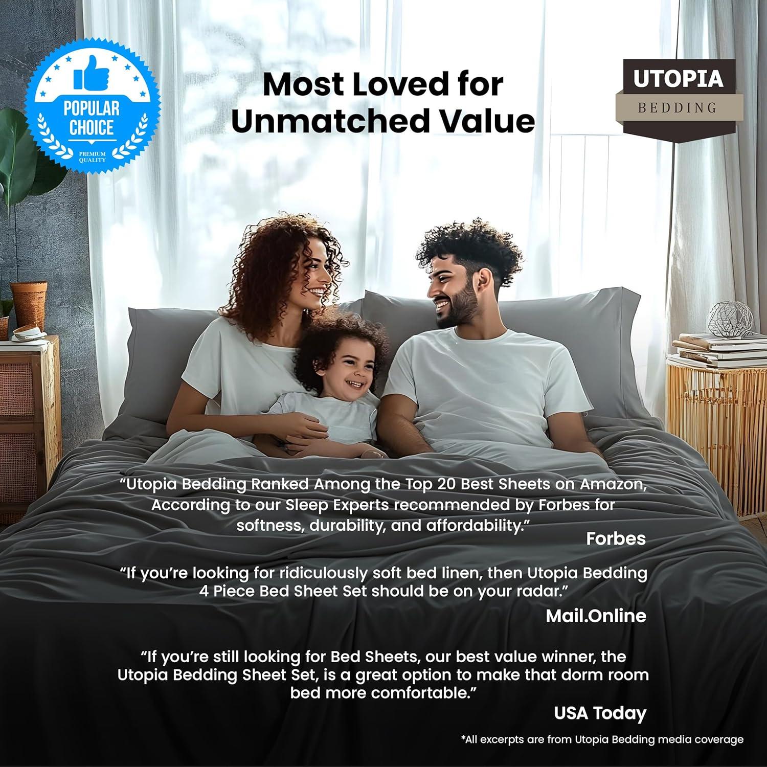 Utopia Bedding Solid 4 Piece Bed Sheets Set For Adults - Microfiber, Fade Resistant (Queen, Grey)