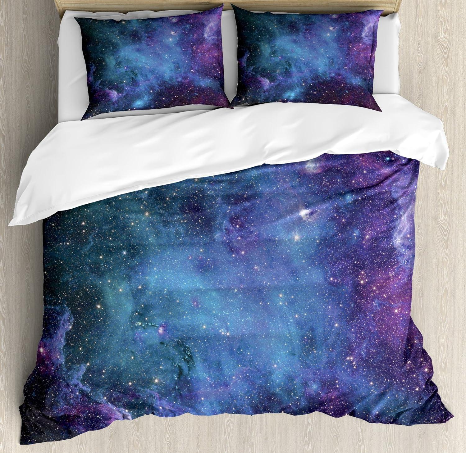 King Size Galaxy Stars Microfiber Duvet Cover Set