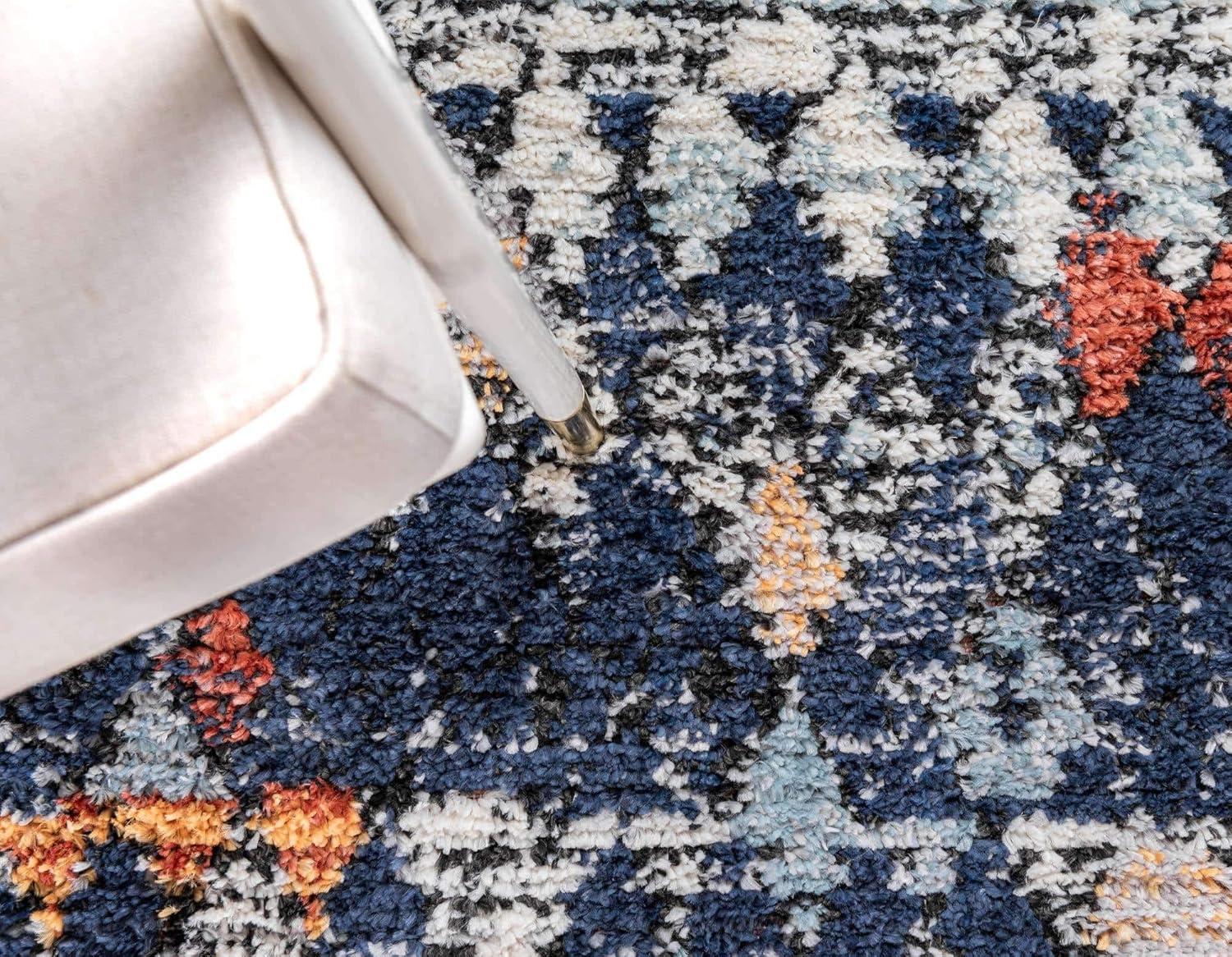 Unique Loom Morocco Collection Abstract Border, Diamond, Bohemian Area Rug, 4 ft x 6 ft, Navy Blue/Black