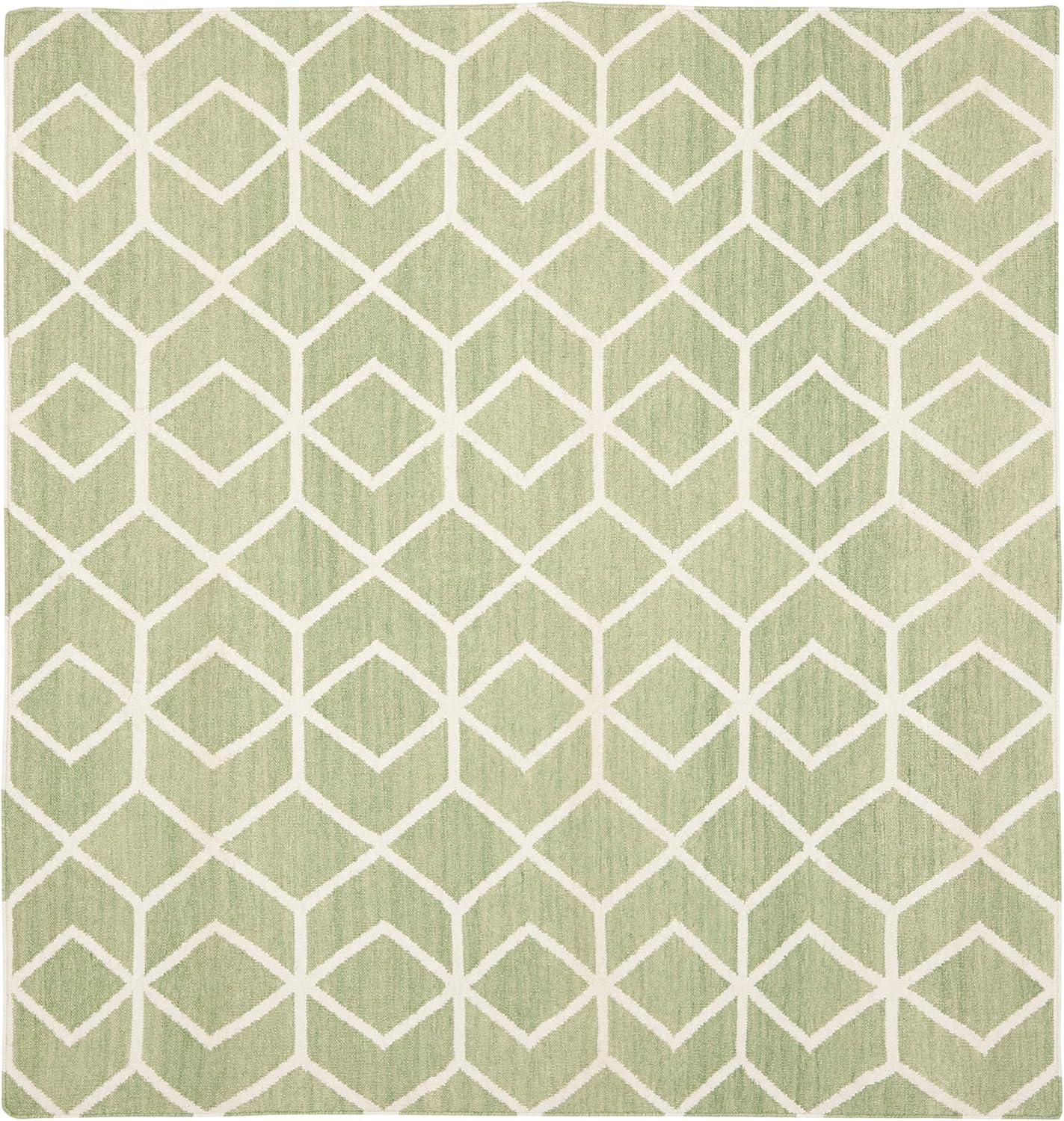 SAFAVIEH Dhurries Addison Geometric Area Rug, Sage/Ivory, 8' x 8' Square