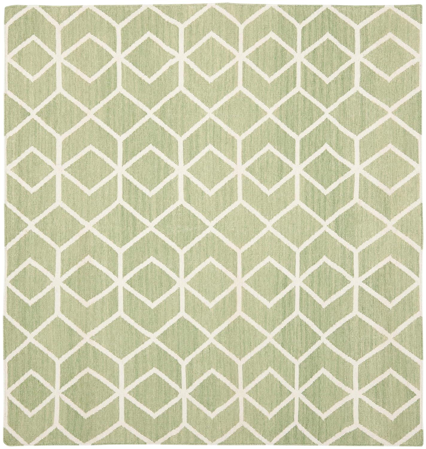 SAFAVIEH Dhurries Addison Geometric Area Rug, Sage/Ivory, 8' x 8' Square