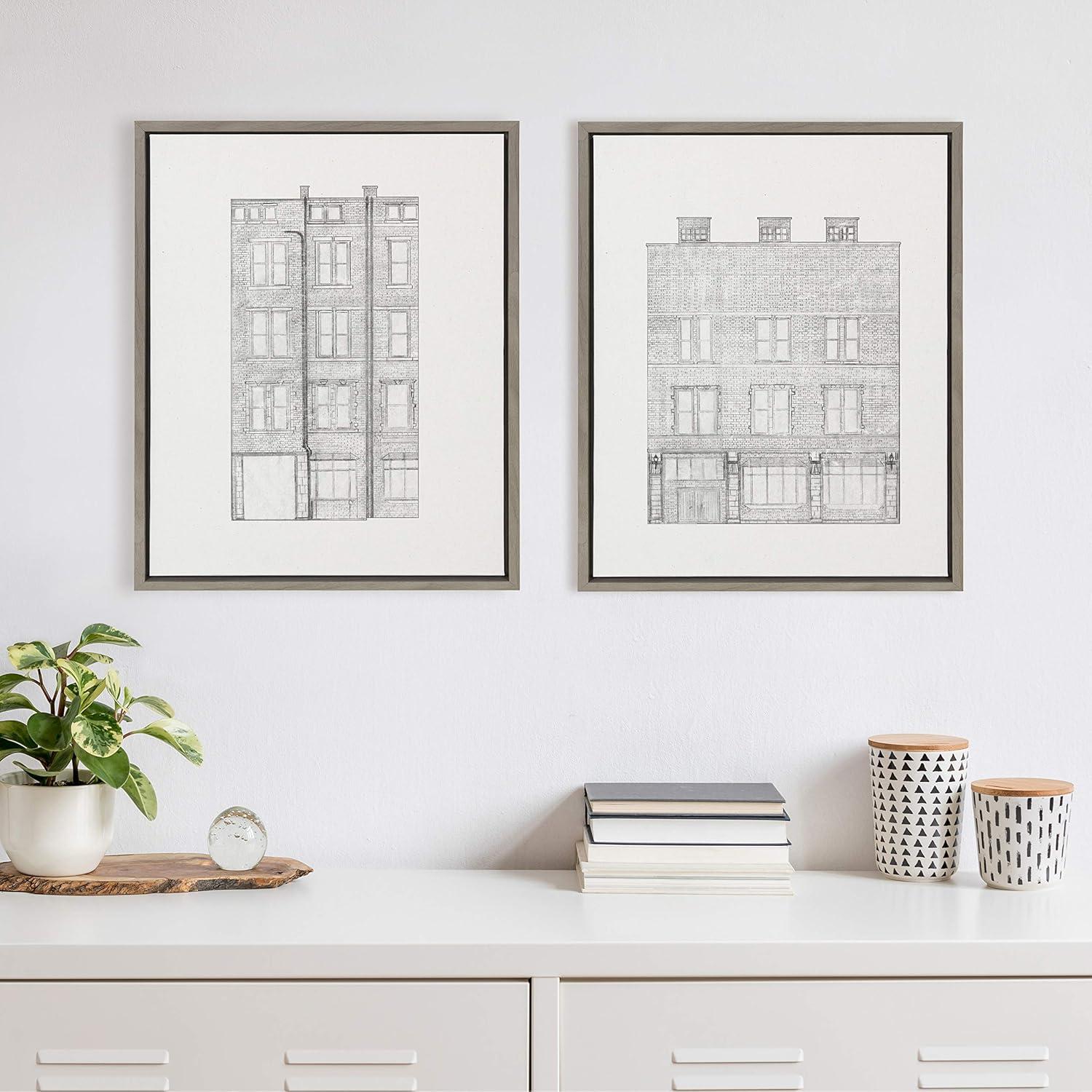 (Set of 2) 18" x 24" Sylvie Brick Building Fade 1 and 4 Canvas by Vio: Urban Wall Decor - Kate & Laurel