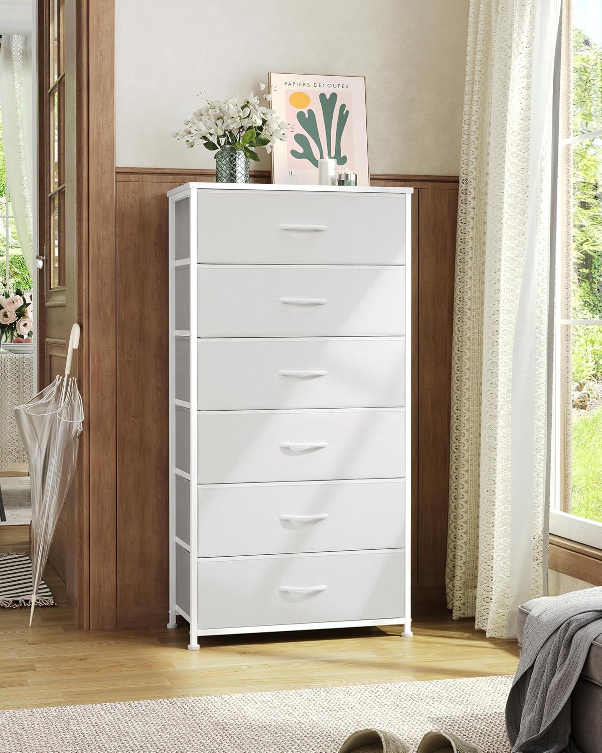 Crestlive Products 6 Drawers Vertical Dresser for Bedroom Storage Tower with Wood Top White