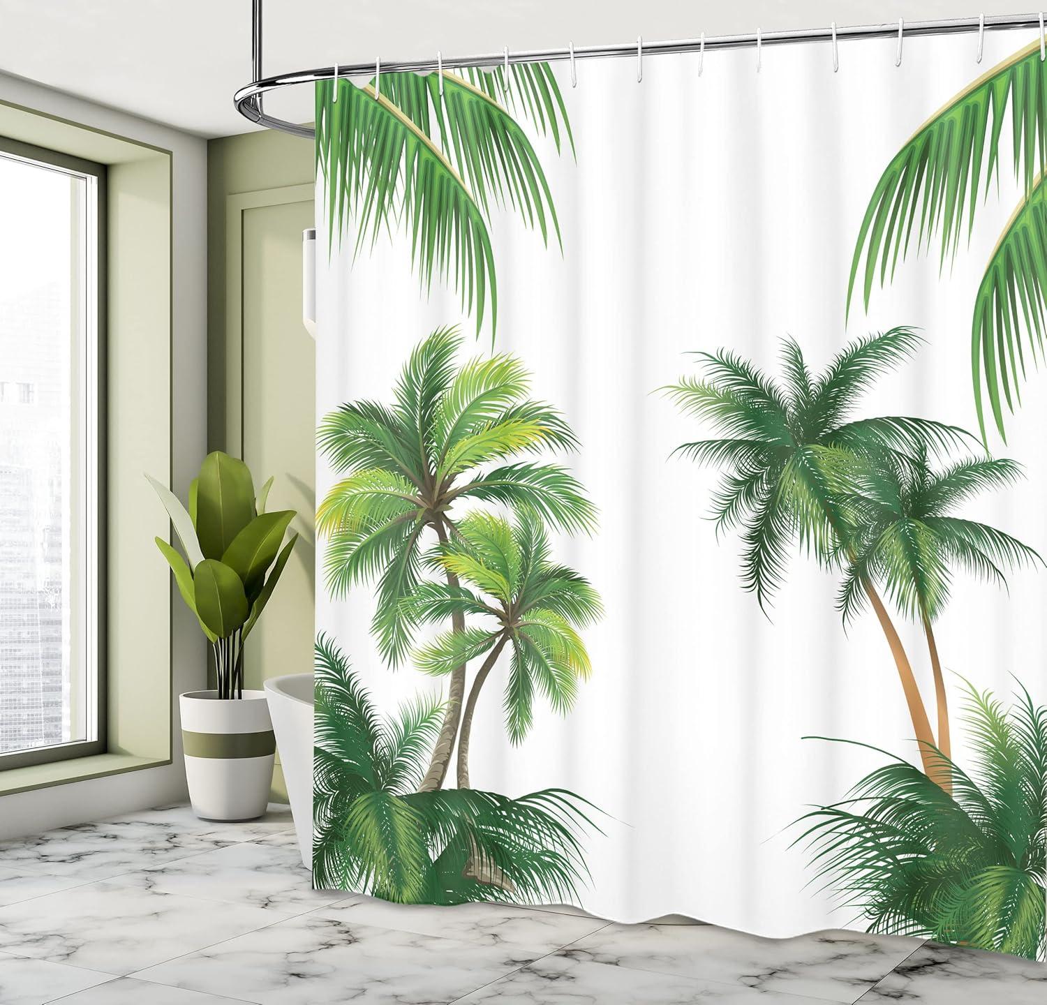 Ambesonne Tropic Shower Curtain, Coconut Palm Tree Plants, 69"Wx70"L, Hunter Green