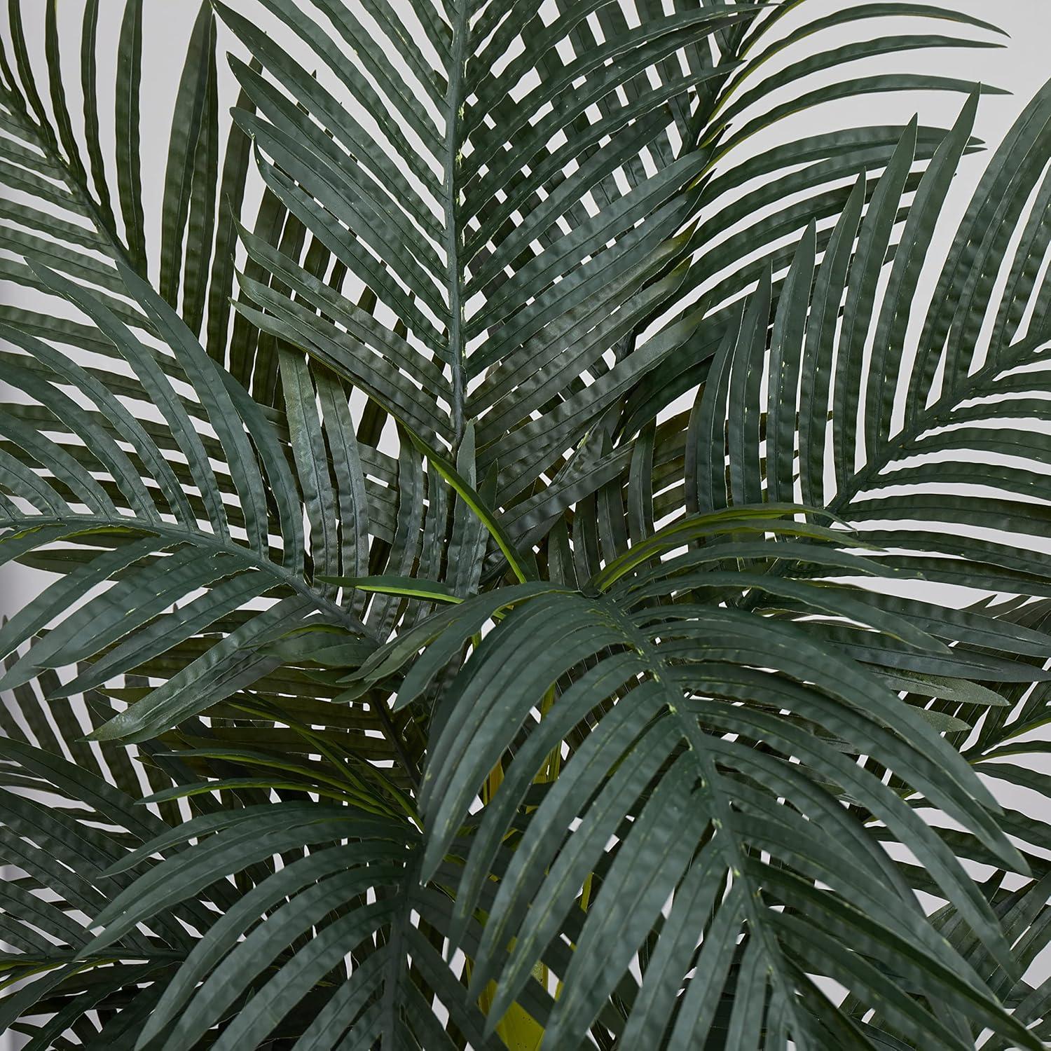 Nearly Natural 4.5-ft Golden Cane Palm Tree in Wooden Decorated Planter