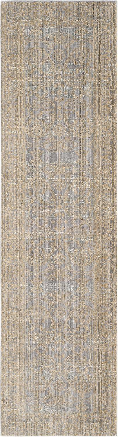 Valencia Gray and Gold Synthetic Runner Rug, 2'3" x 8'