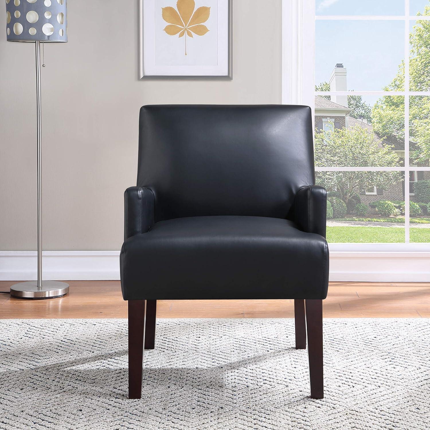 Black Faux Leather Accent Chair with Wood Legs