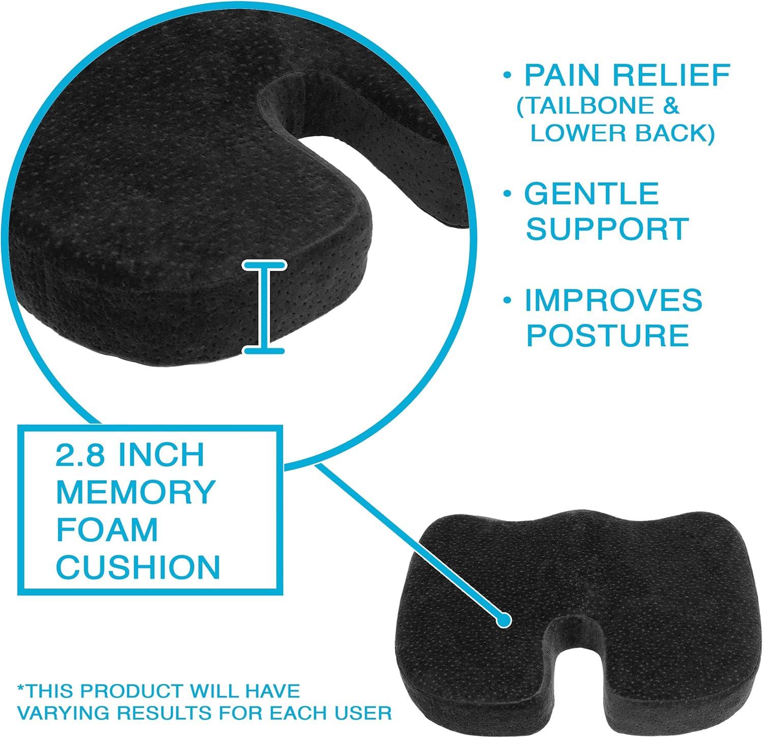 Aurora Health & Beauty  Black Orthopedically Back Designed Memory Foam Coccyx Cushion Seat