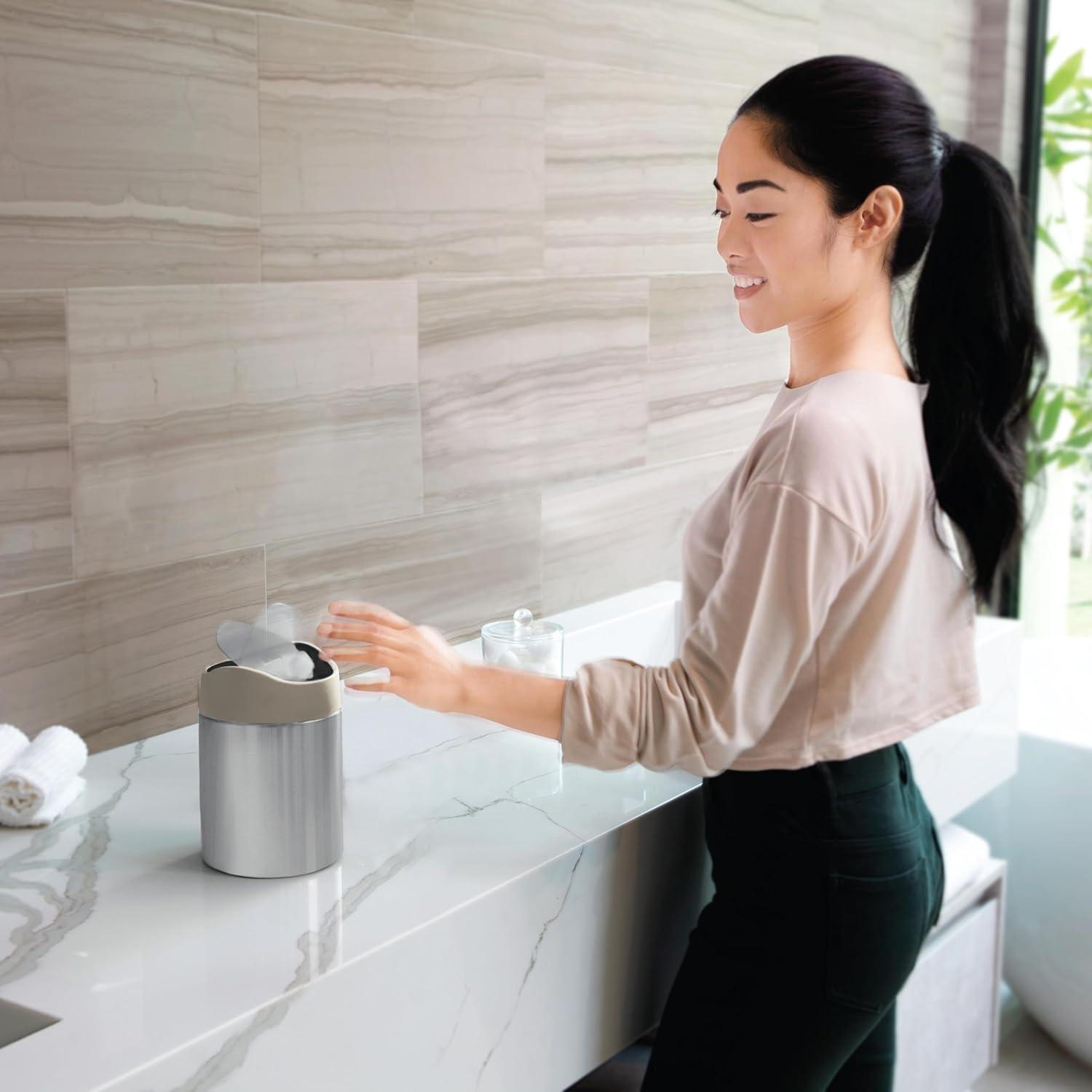 simplehuman 1.5L Mini Swing Top Trash Can Stainless Steel Garbage Can for Bathroom Vanity