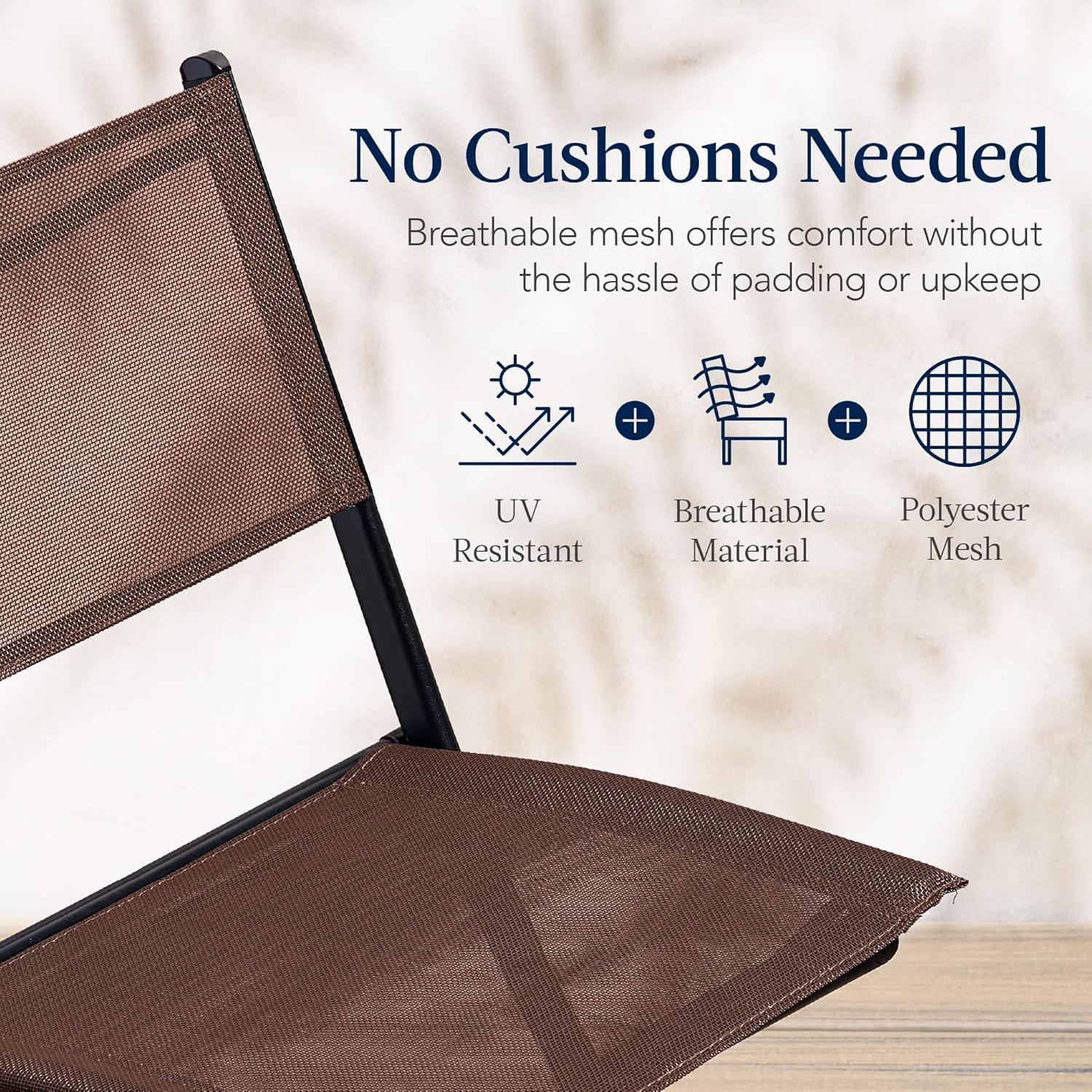 George Oliver 3-Piece Patio Bistro Dining Furniture Set W/ Glass Tabletop, Folding Chairs