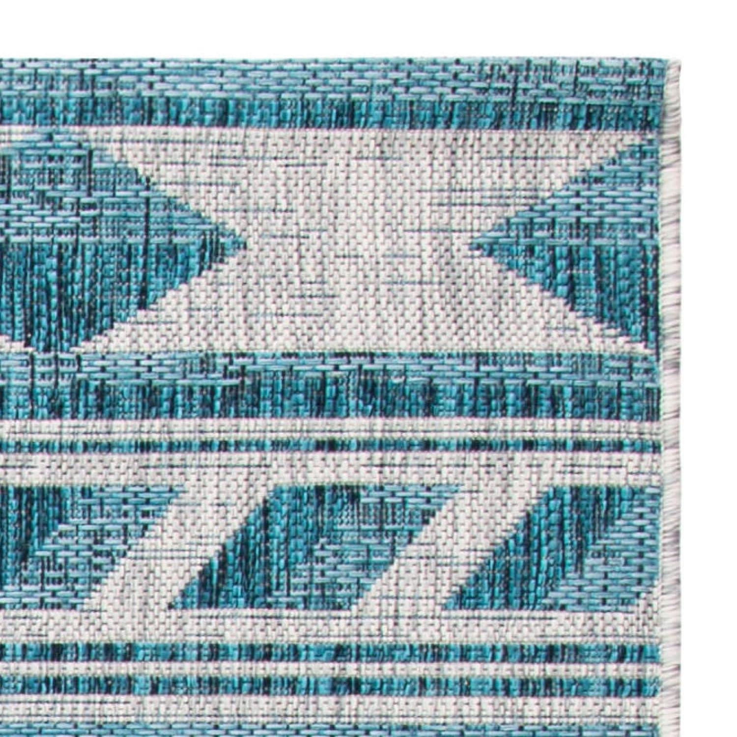 SAFAVIEH Courtyard Allycia Geometric Indoor/Outdoor Area Rug, Grey/Teal, 9' x 12'