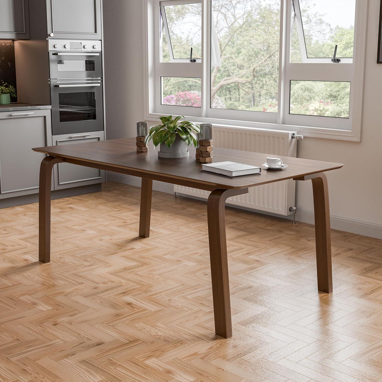 HOMES: Inside + Out 71" Forest Wisp Mid-Century Modern Rectangle Dining Table Seats 6 Walnut