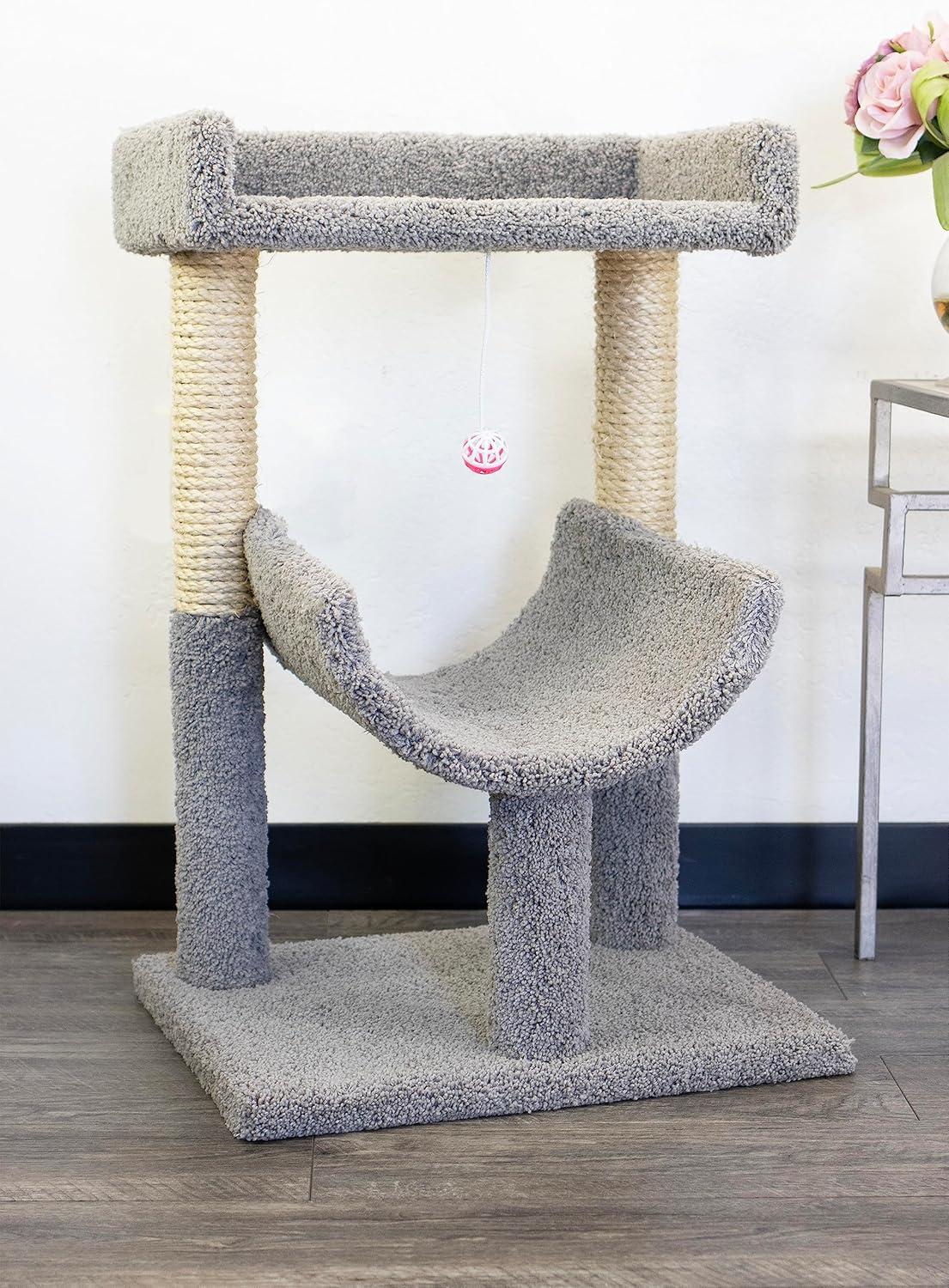Gray Carpeted Cat Window Perch with Sisal Posts