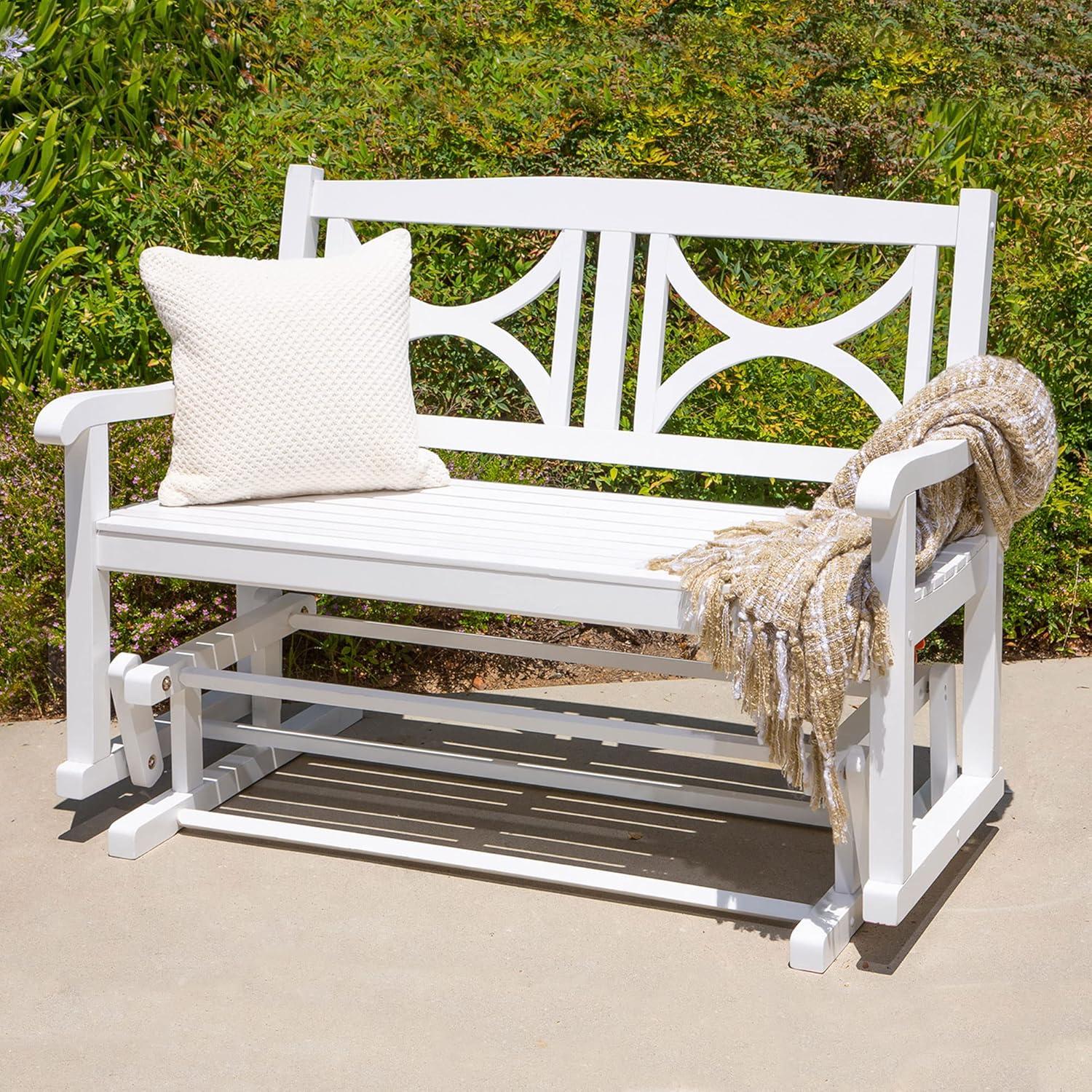 Shine Company Traditional Hardwood Patio Porch Glider Bench in White